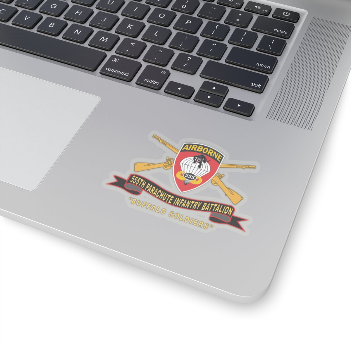Kiss-Cut Stickers - Army - 555th Parachute Infantry Battalion - SSI - Black - Red Buffalo Soldiers w Br - Ribbon X 300