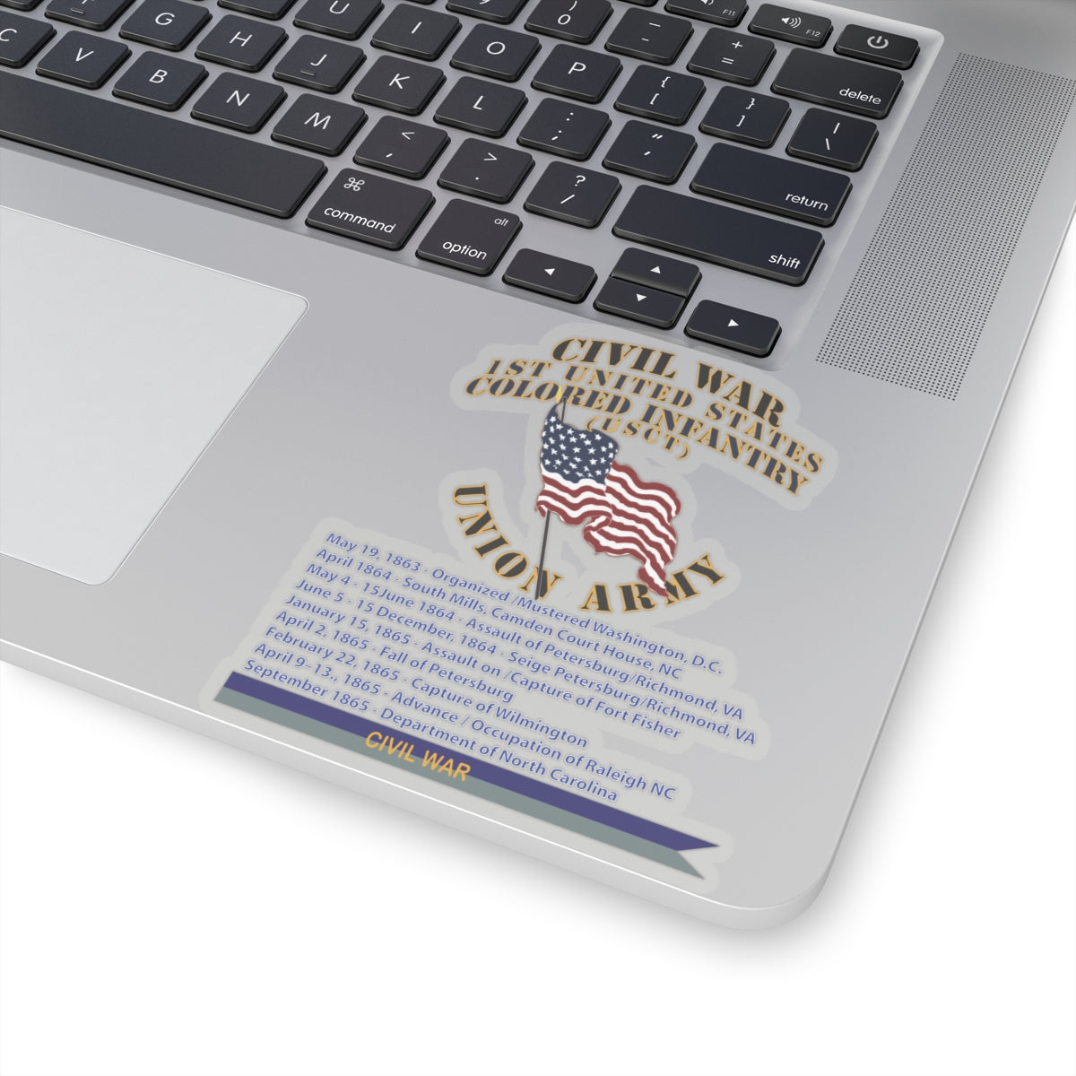 Kiss-Cut Stickers - Civil War - 1st United States Colored Infantry (USCT) - USA w Streamer Civil War X 300