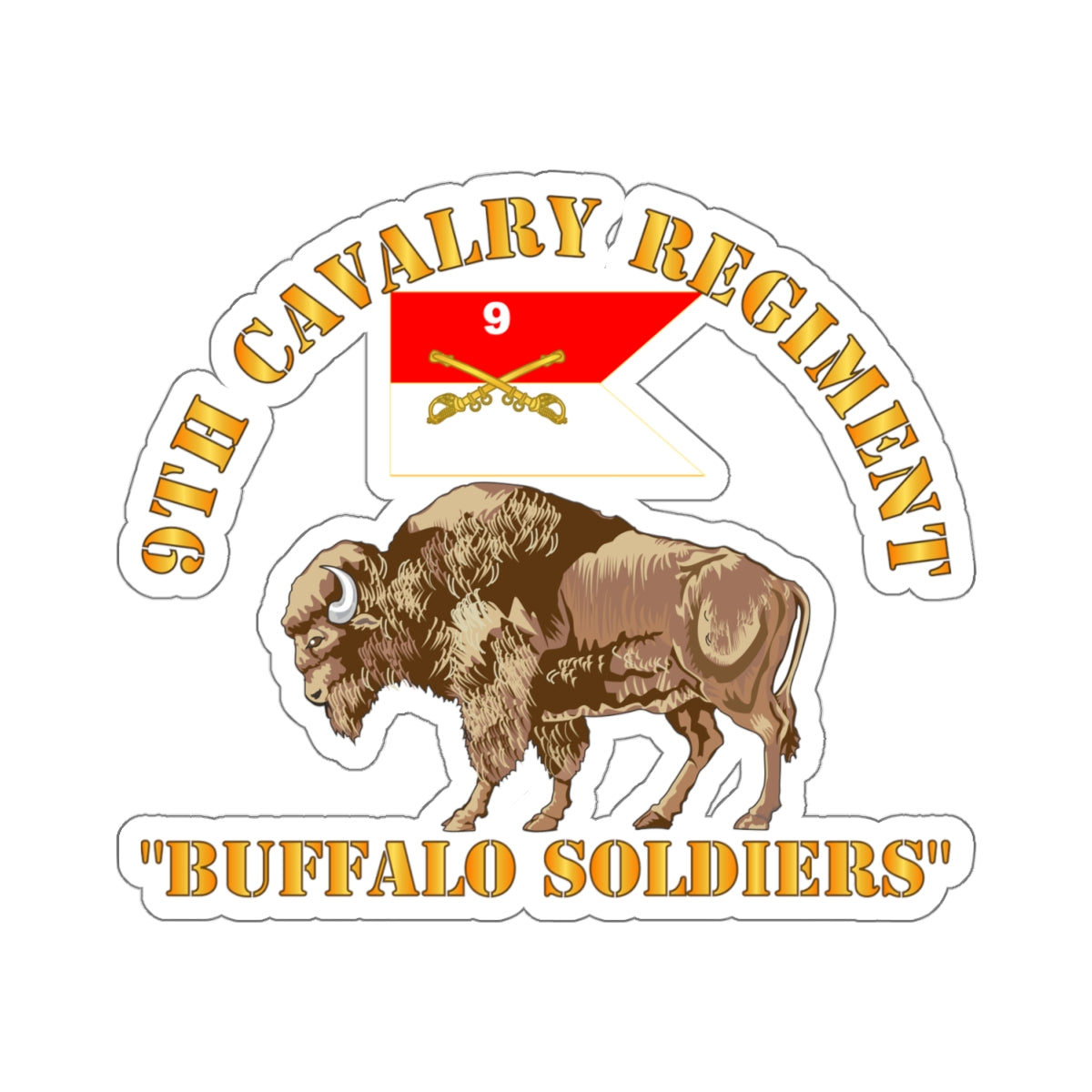 Kiss-Cut Stickers - Army - 9th Cavalry Regiment - Buffalo Soldiers w 9th Cav Guidon