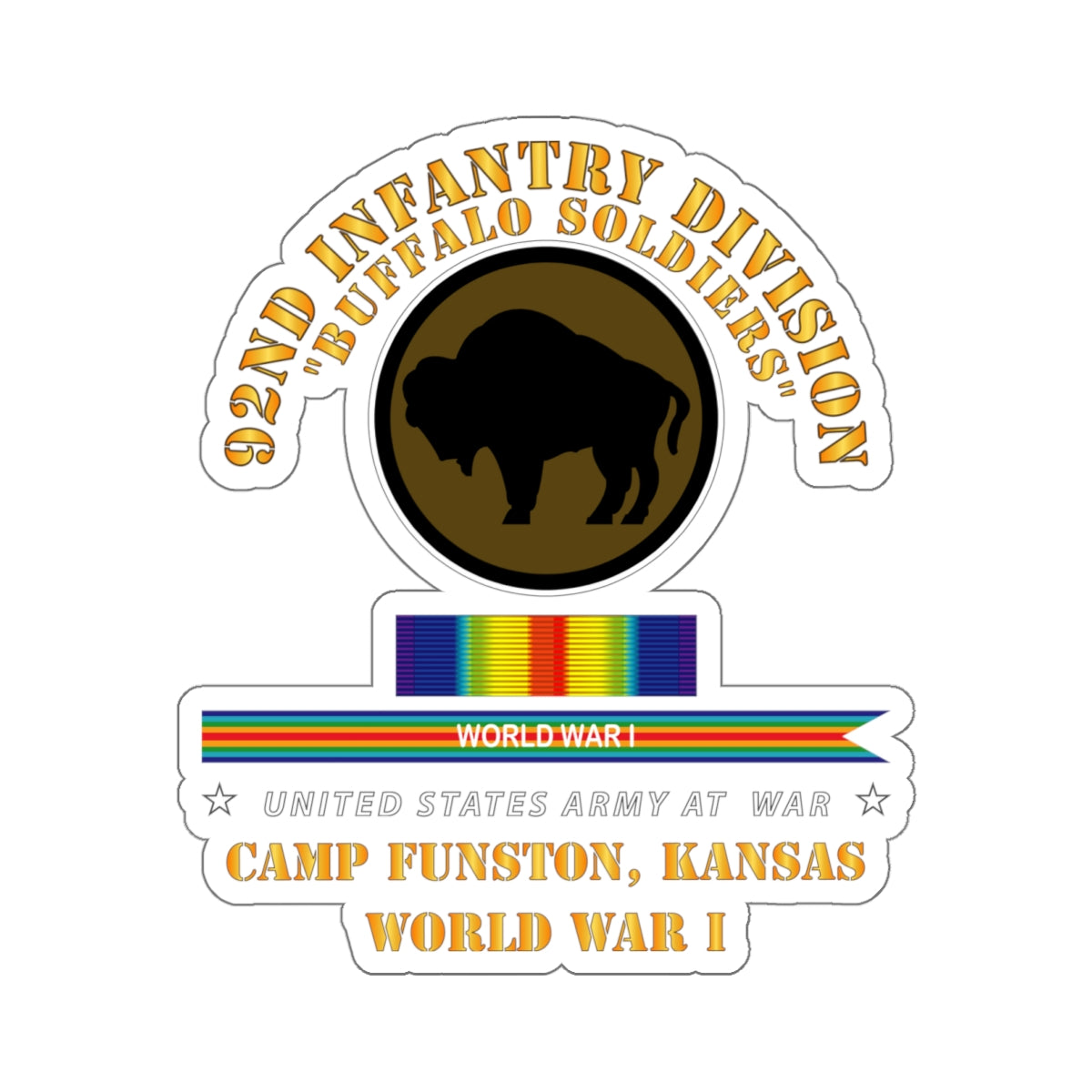Kiss-Cut Stickers - Army - 92nd Infantry Division - Buffalo Soldiers - Camp Funston Ks - WWI