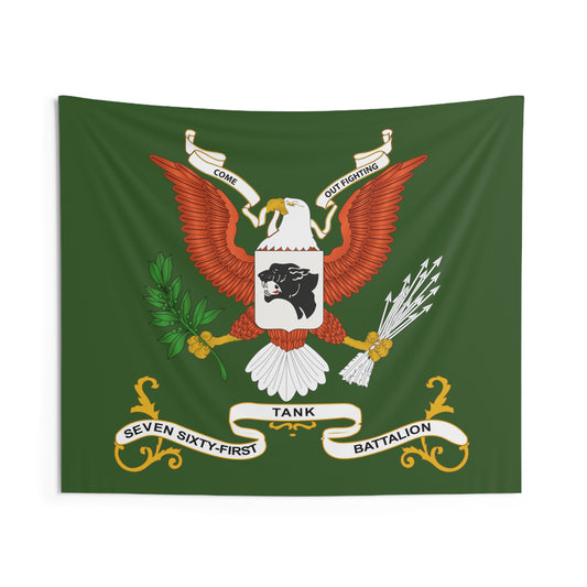 Indoor Wall Tapestries - 761st Tank Battalion - Battalion Colors Tapestry with Armor Branch Background - "Come Out Fighting"
