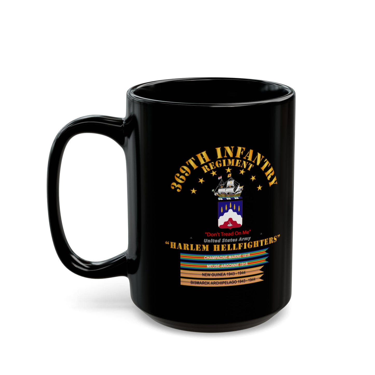 Black Mug 15oz - Army - 369th Infantry Regiment - Harlem Hellfighters w Streamers