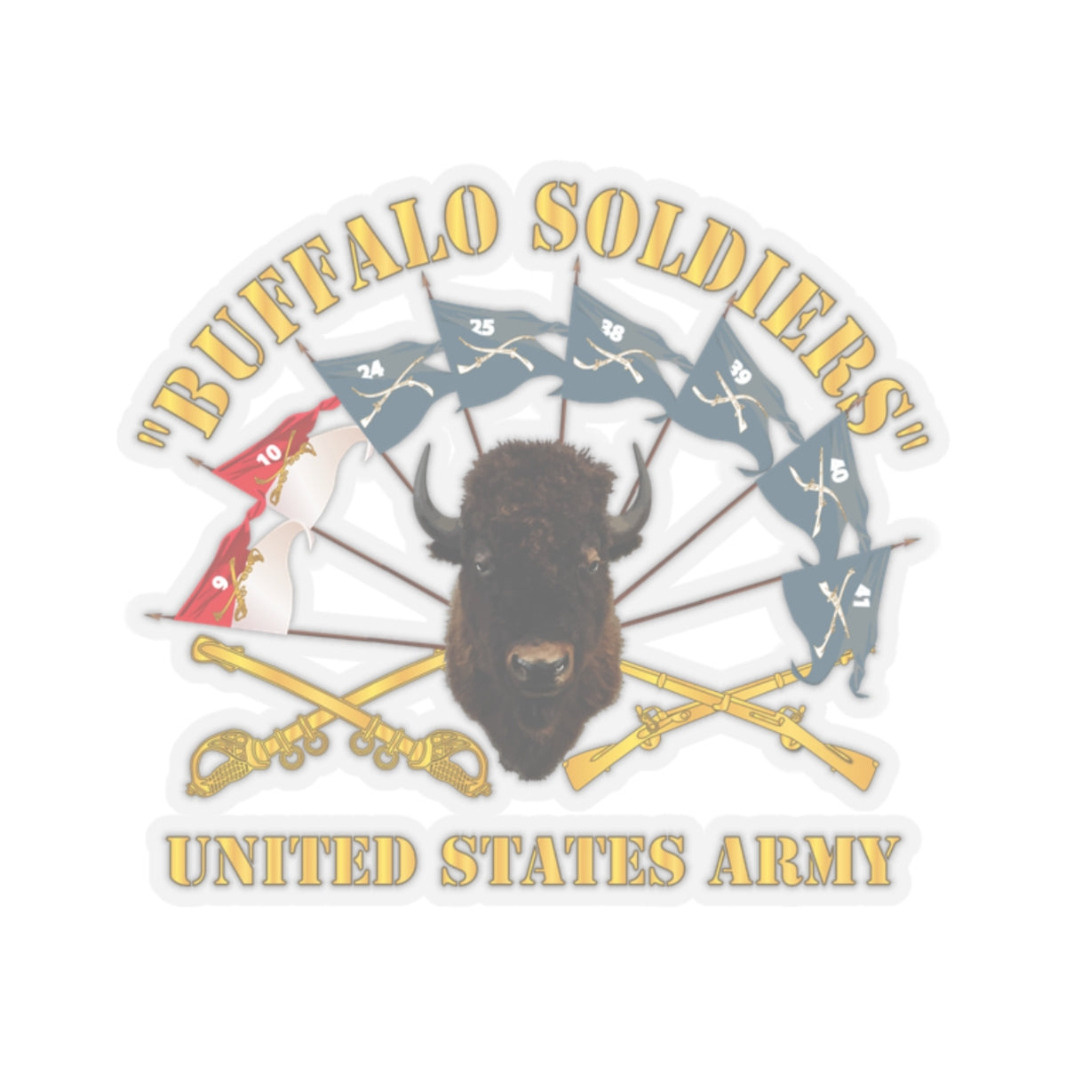 Kiss-Cut Stickers - Army - Buffalo Soldiers - Infantry - Cavalry Guidons w Buffalo Head - US Army X 300