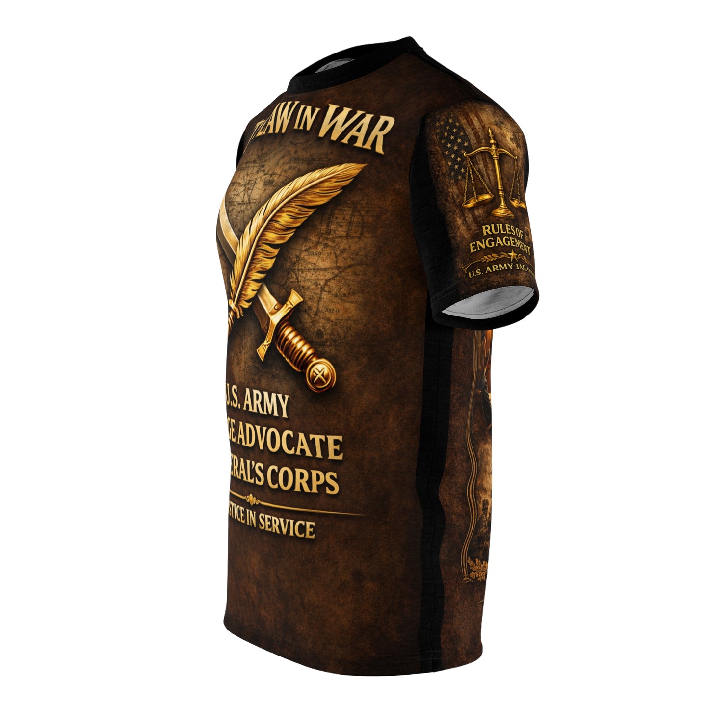 US Army JAG Corps Tribute Tee — "Law in War: Justice in Service"