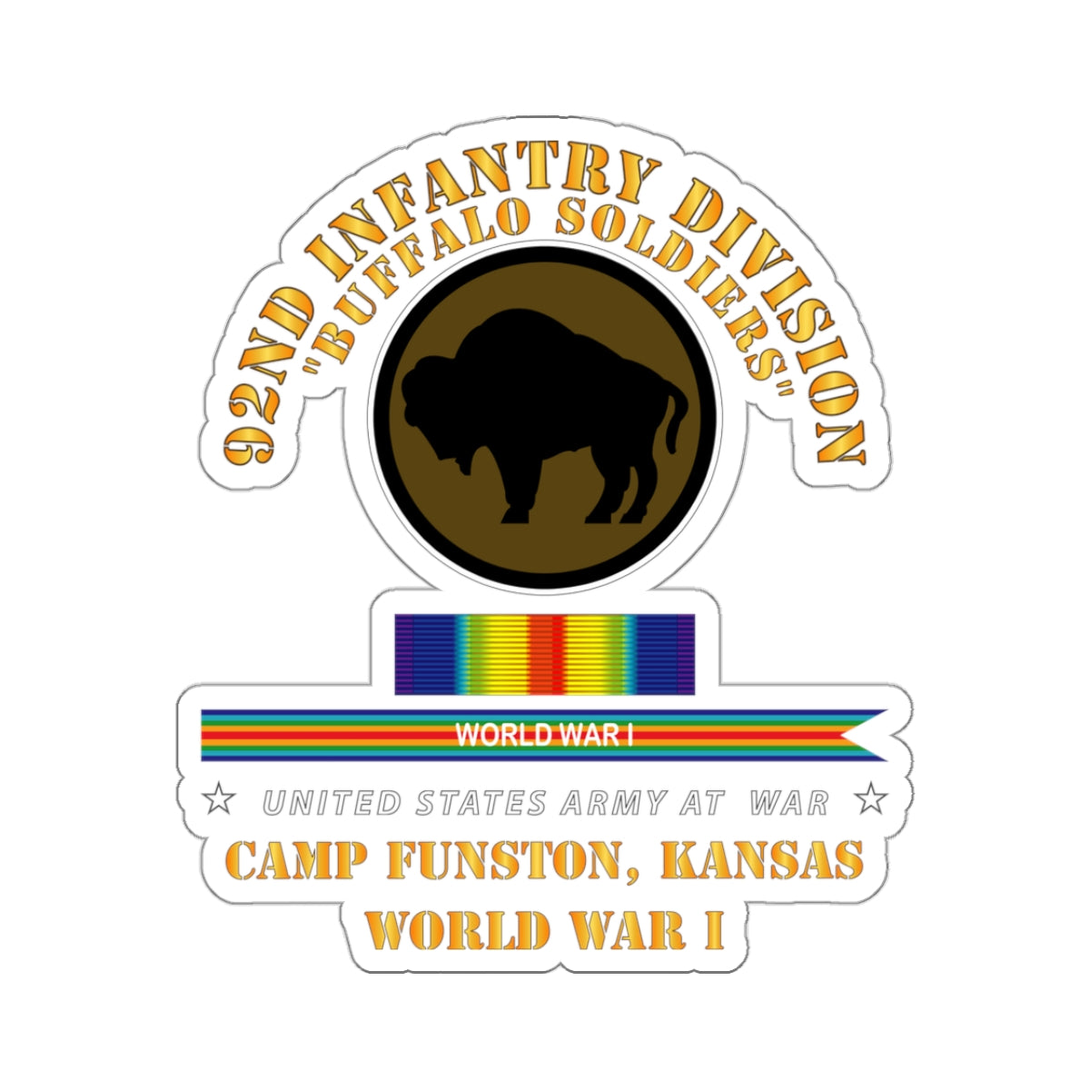 Kiss-Cut Stickers - Army - 92nd Infantry Division - Buffalo Soldiers - Camp Funston Ks - WWI