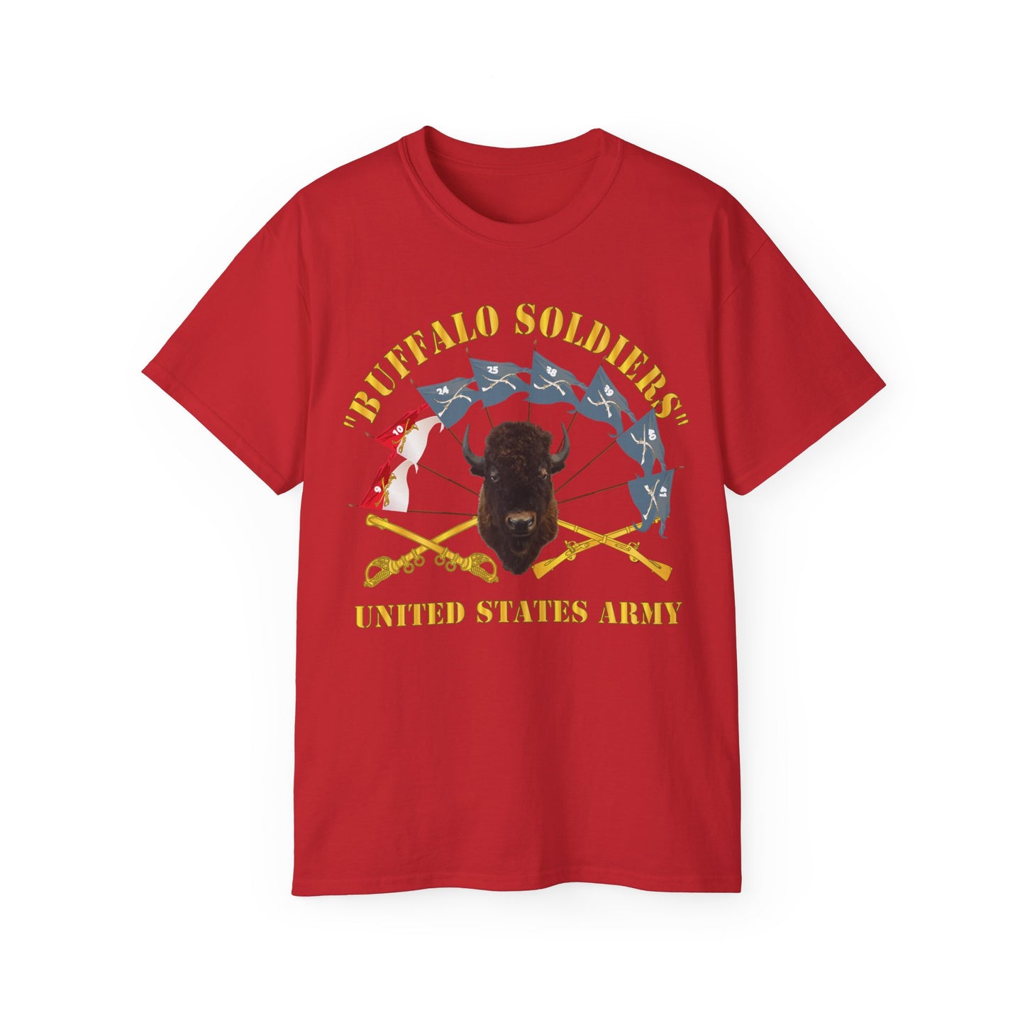 Unisex Ultra Cotton Tee - Buffalo Soldiers - Infantry - Cavalry Guidons w Buffalo Head - US Army X 300