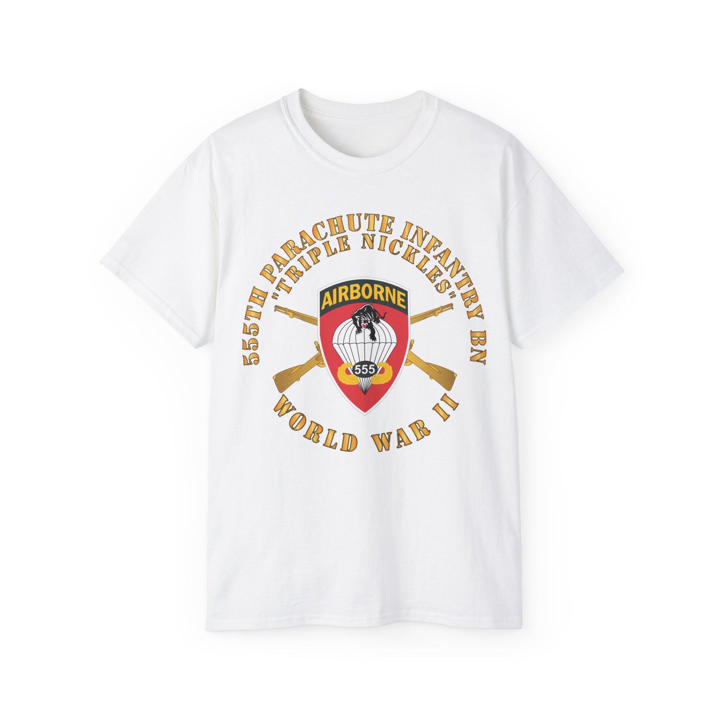Unisex Ultra Cotton Tee - 555th Infantry Parachute Bn SSI - Triple Nickles - WWII w Infantry Branch