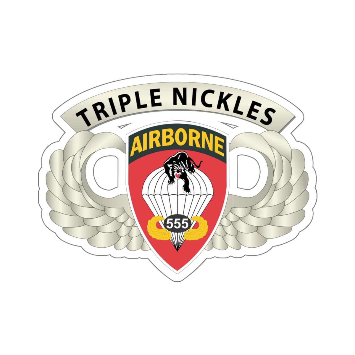 Kiss-Cut Stickers - Army - Airborne Badge - 555th Parachute Infantry Bn - SSI w  Triple NIckles Tab X 300