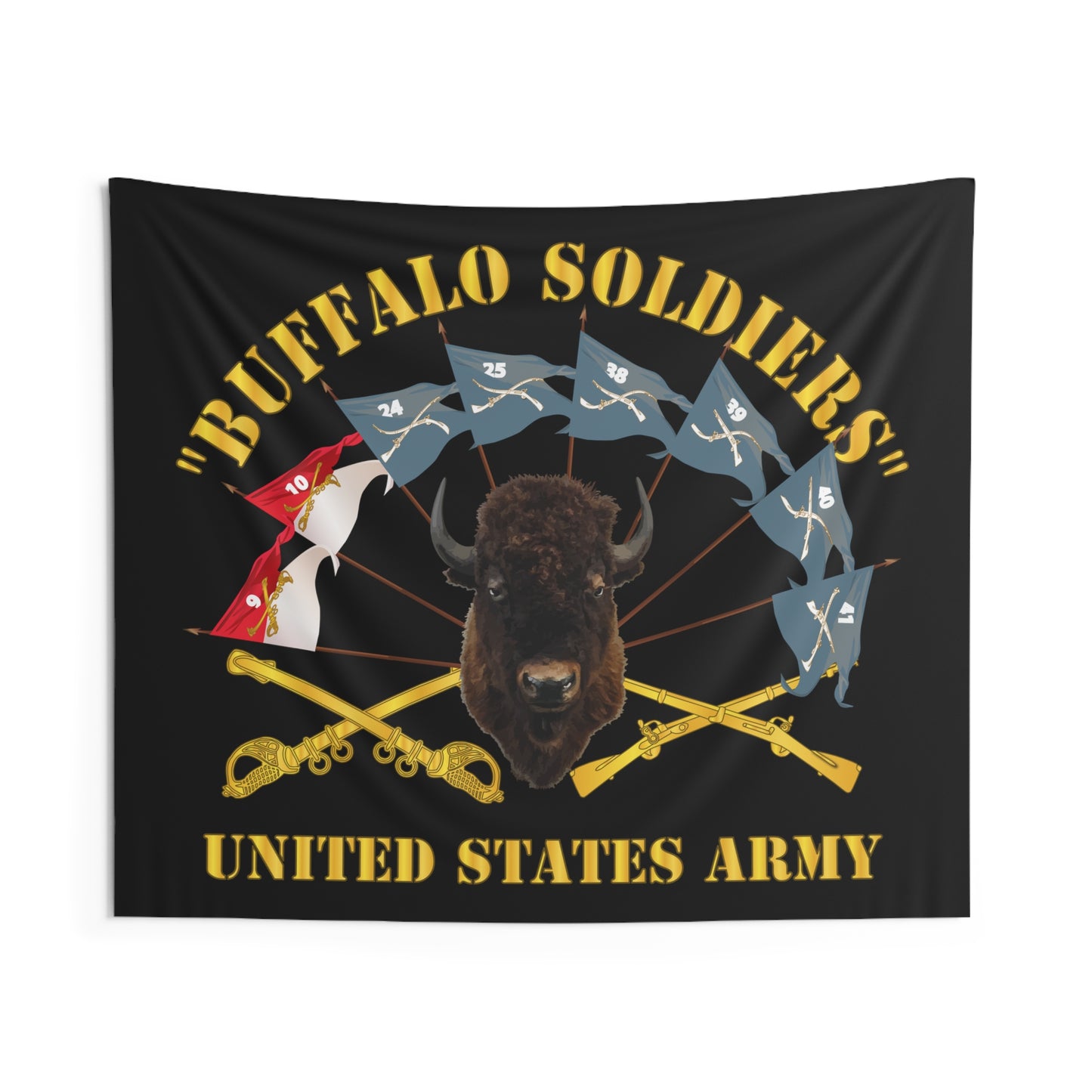 Indoor Wall Tapestries - Army - Buffalo Soldiers - Infantry - Cavalry Guidons w Buffalo Head - US Army X 300