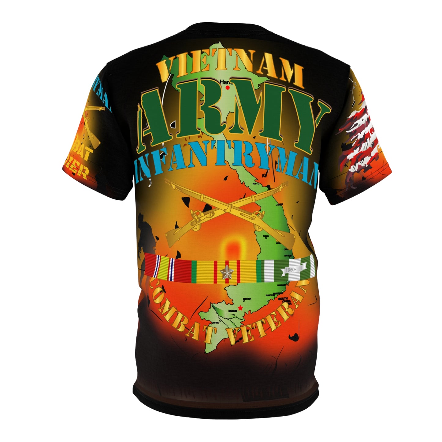 All Over Printing (AOP) - Army - Combat Infantryman - Vietnam with CIB, Branch and Vietnam Service Ribbons
