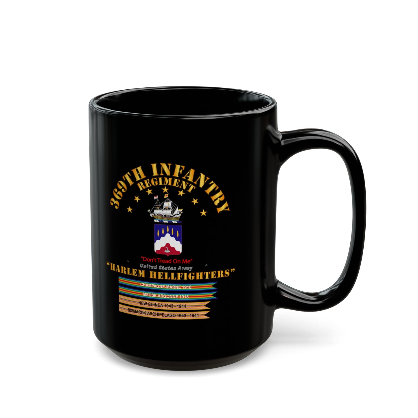 Black Mug 15oz - Army - 369th Infantry Regiment - Harlem Hellfighters w Streamers