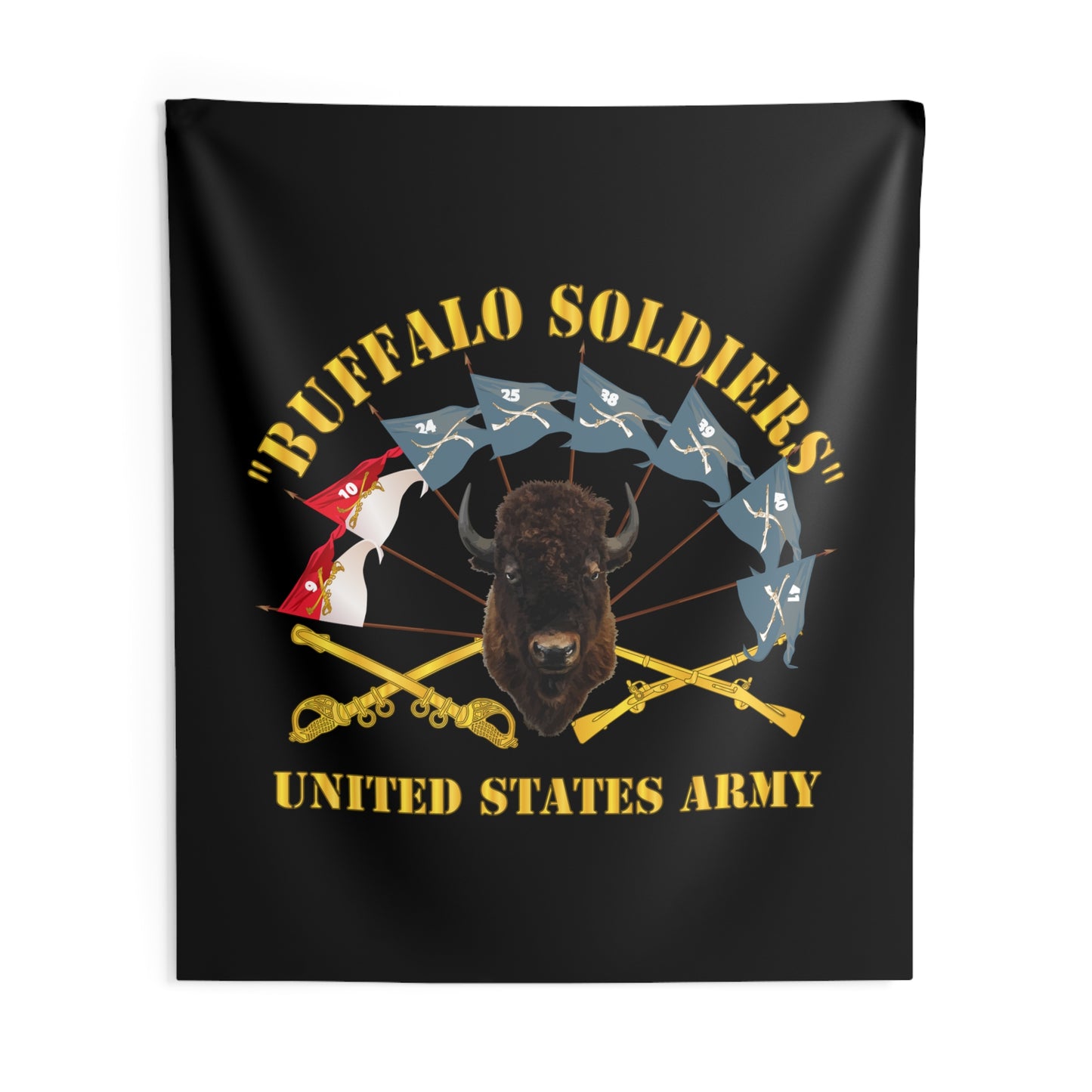 Indoor Wall Tapestries - Army - Buffalo Soldiers - Infantry - Cavalry Guidons w Buffalo Head - US Army X 300