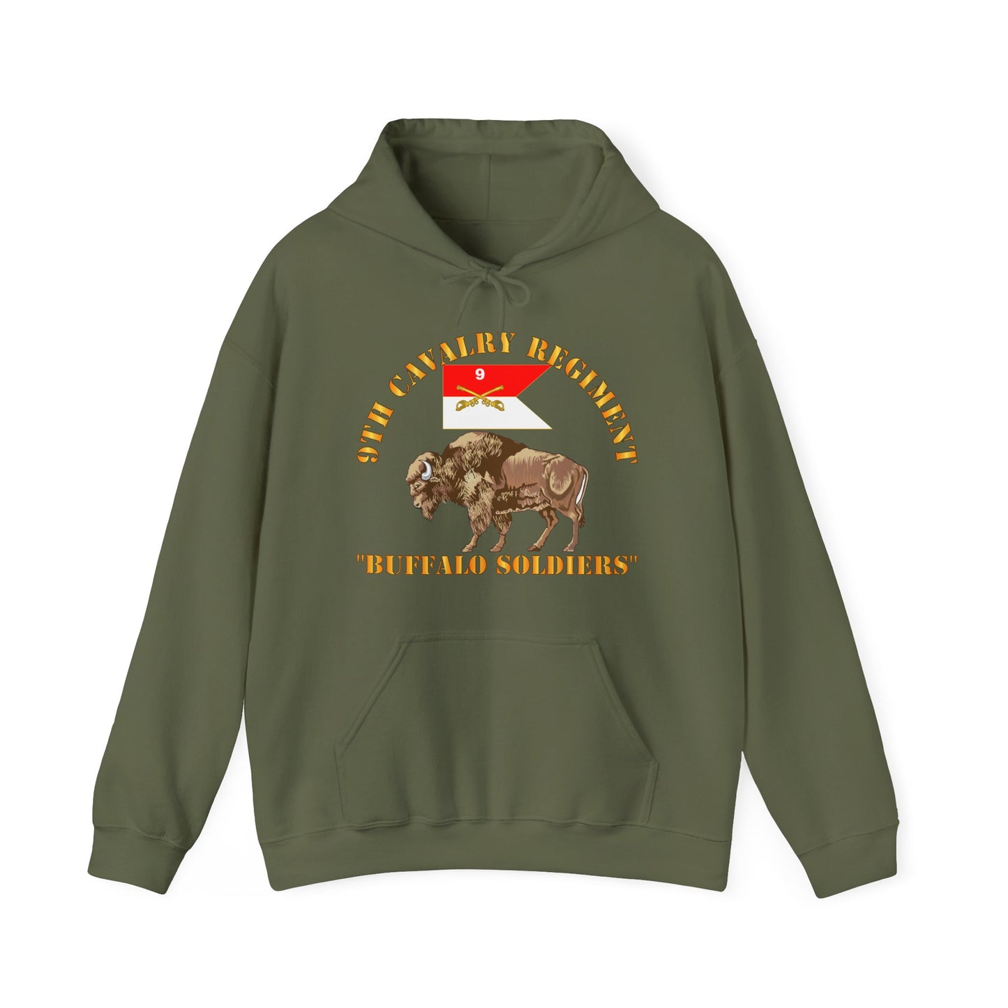 Unisex Heavy Blend Hooded Sweatshirt - Army - 9th Cavalry Regiment - Buffalo Soldiers w 9th Cav Guidon