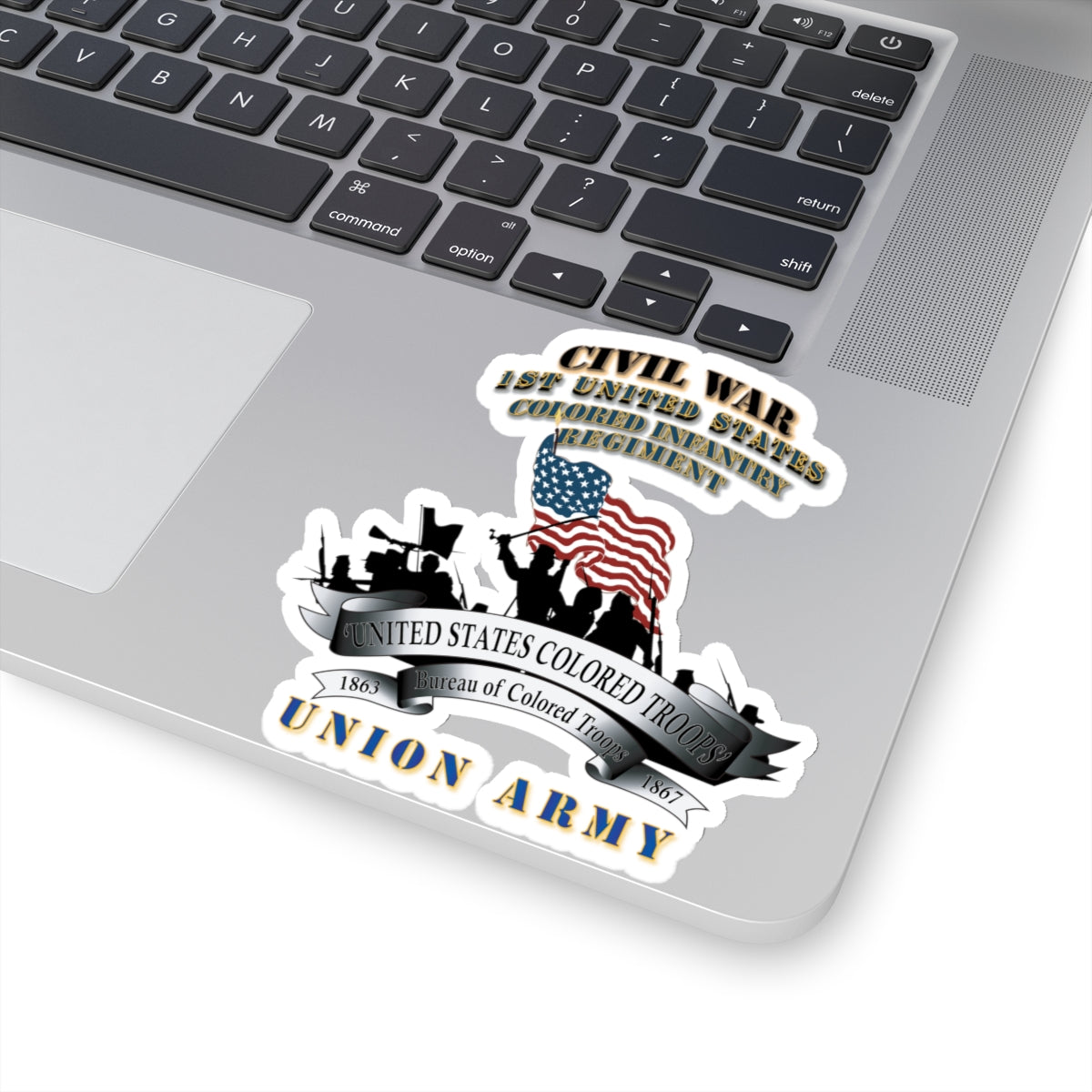 Kiss-Cut Stickers - Civil War - 1st United States Colored Infantry Regiment with USCT Bureau Banner - USA X 300