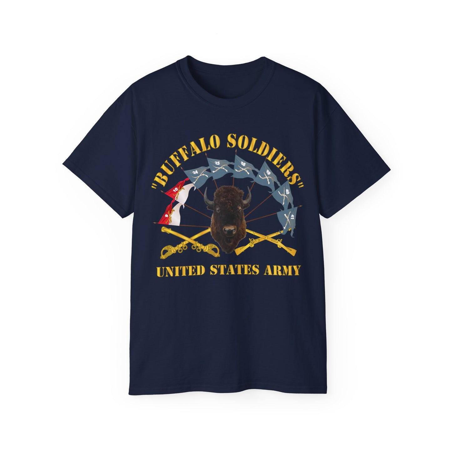 Unisex Ultra Cotton Tee - Buffalo Soldiers - Infantry - Cavalry Guidons w Buffalo Head - US Army X 300
