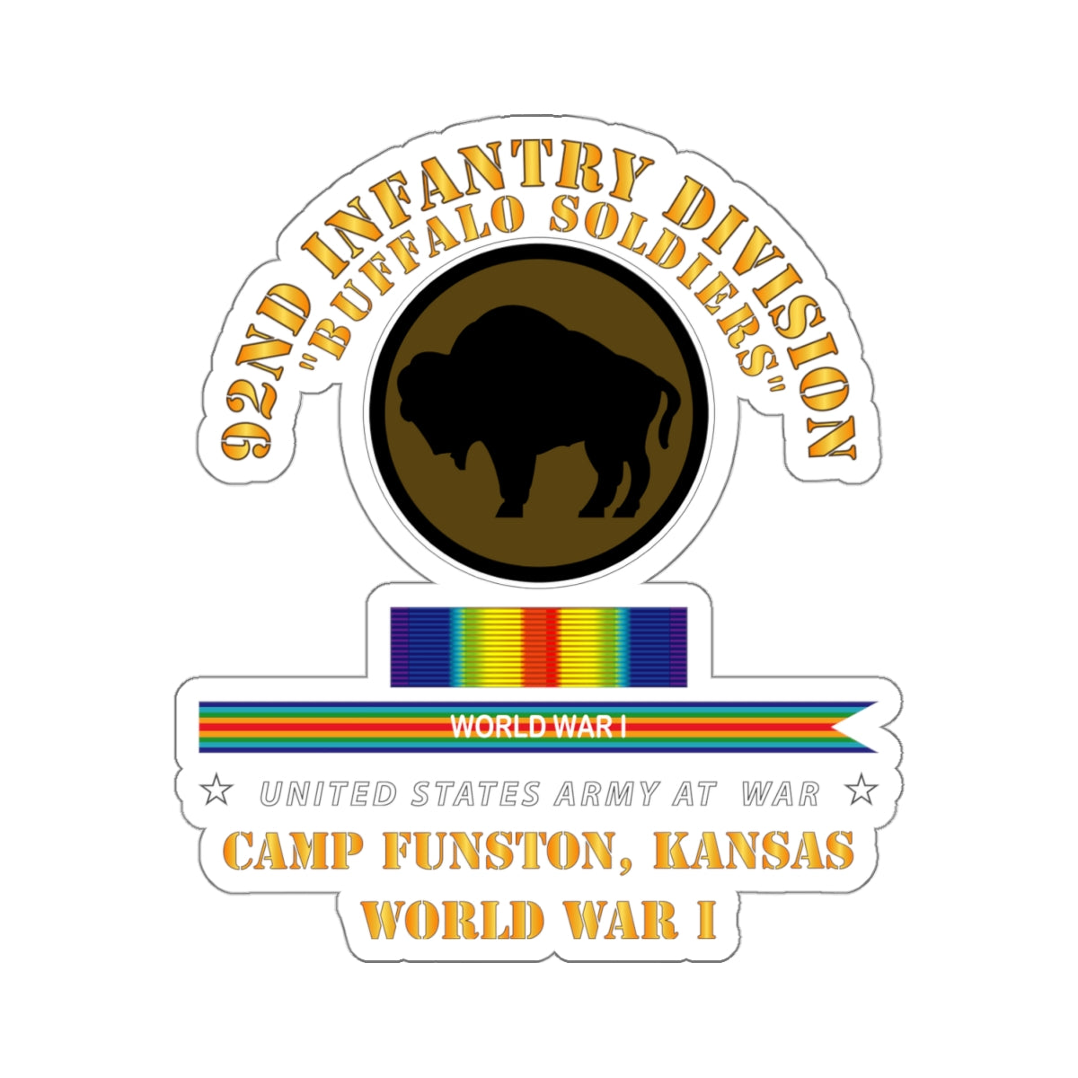 Kiss-Cut Stickers - Army - 92nd Infantry Division - Buffalo Soldiers - Camp Funston Ks - WWI