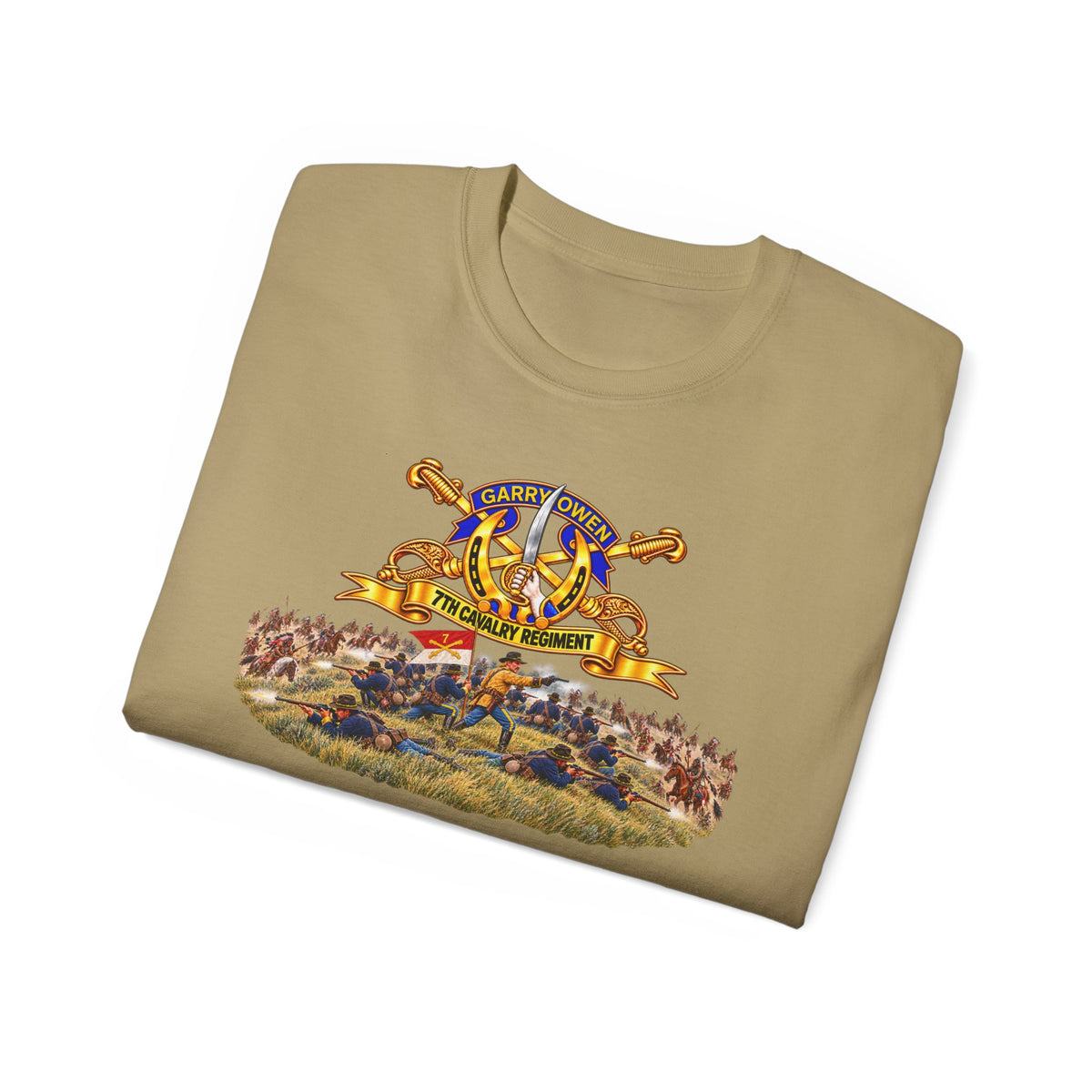 Unisex Ultra Cotton Tee - 7th Cavalry Regiment - DUI, Br, Ribbon w Battle of Little Big Horn Scene - 3D - Transparent