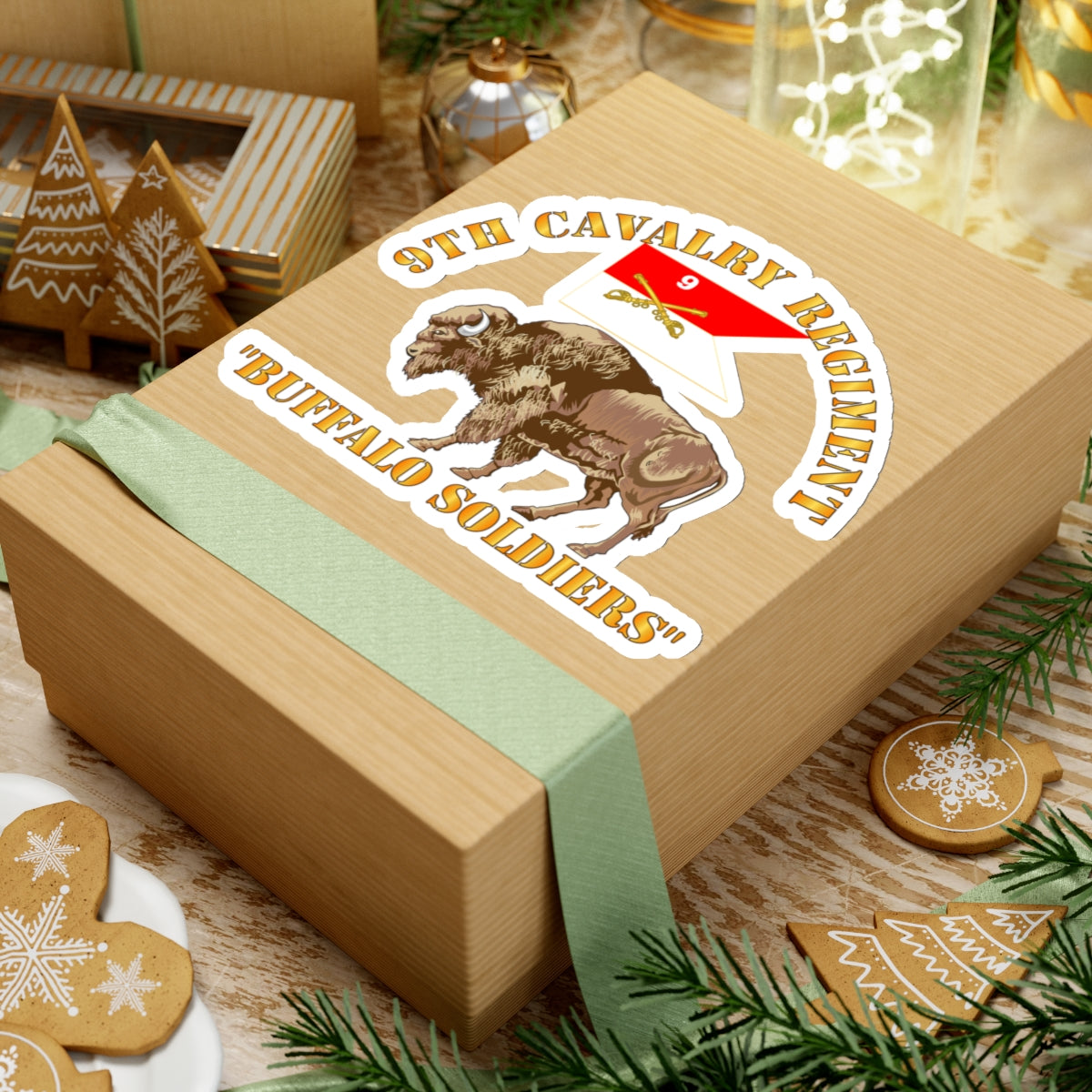 Kiss-Cut Stickers - Army - 9th Cavalry Regiment - Buffalo Soldiers w 9th Cav Guidon