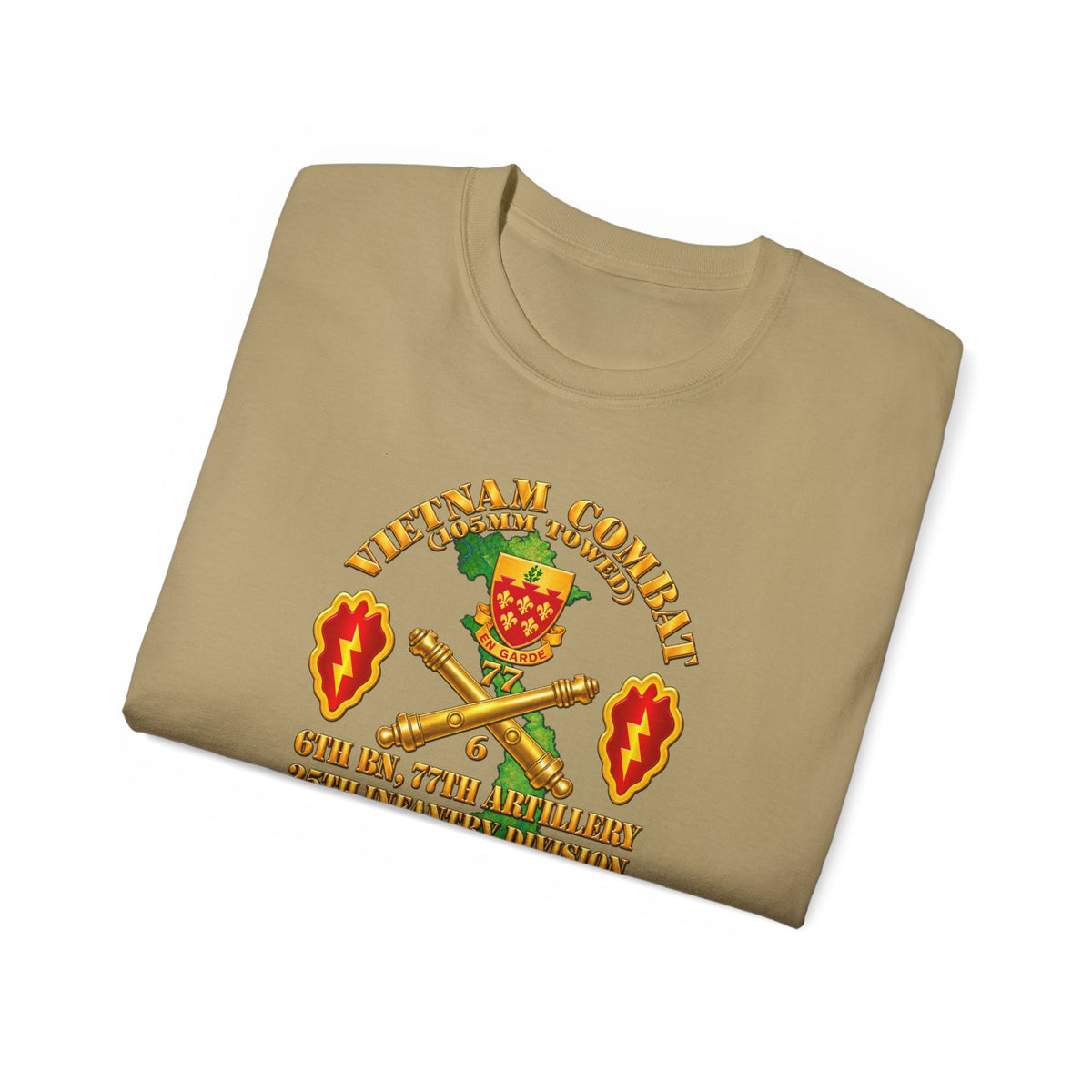 Unisex Ultra Cotton Tee - Army - Vietnam Combat Veteran w 6th Bn 77th Artillery DUI -25th Infantry Div w Fire Mission Scene - 3D - Transparent