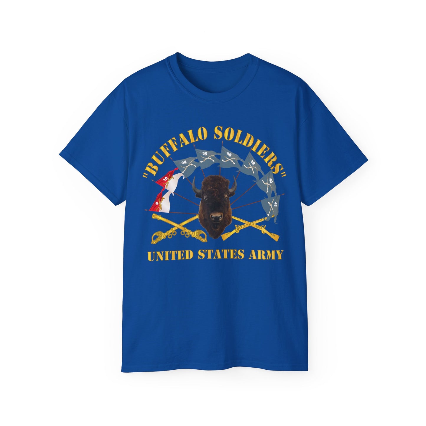Unisex Ultra Cotton Tee - Buffalo Soldiers - Infantry - Cavalry Guidons w Buffalo Head - US Army X 300