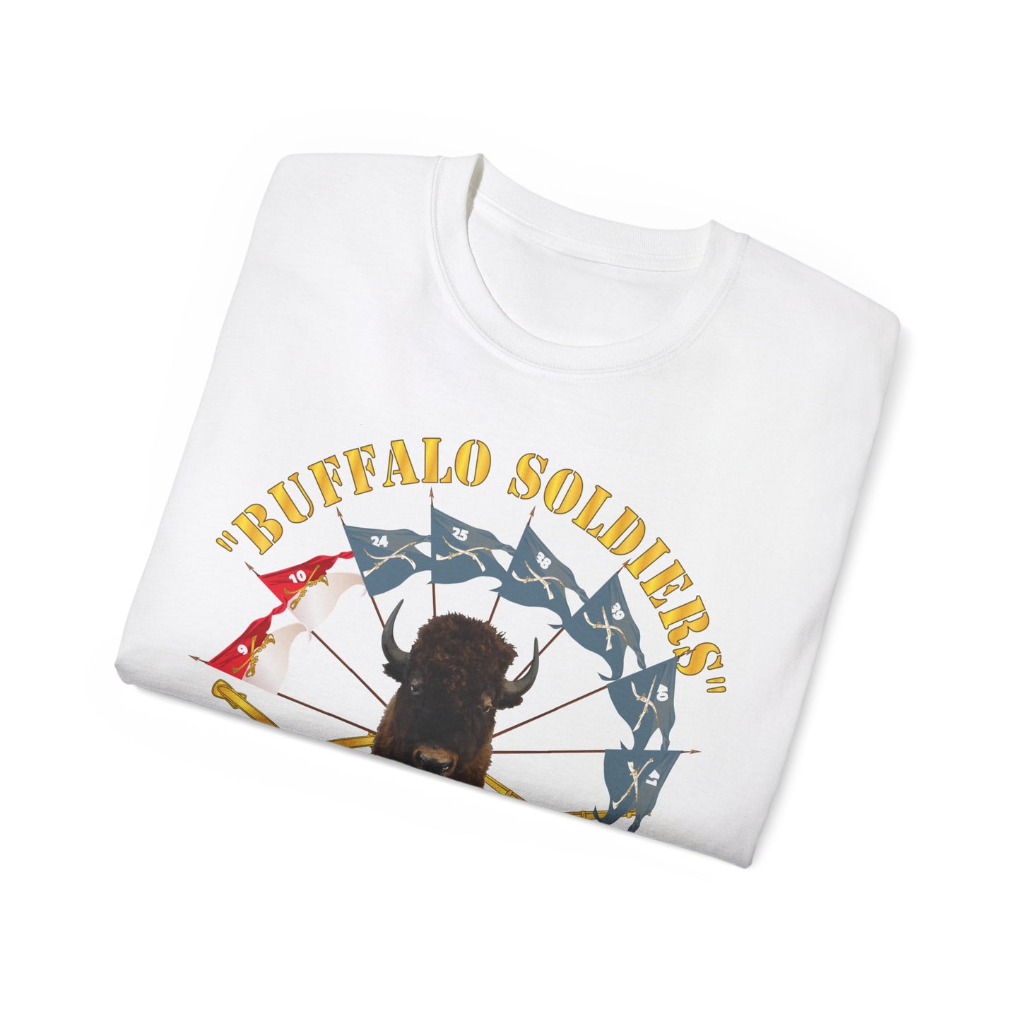 Unisex Ultra Cotton Tee - Buffalo Soldiers - Infantry - Cavalry Guidons w Buffalo Head - US Army X 300