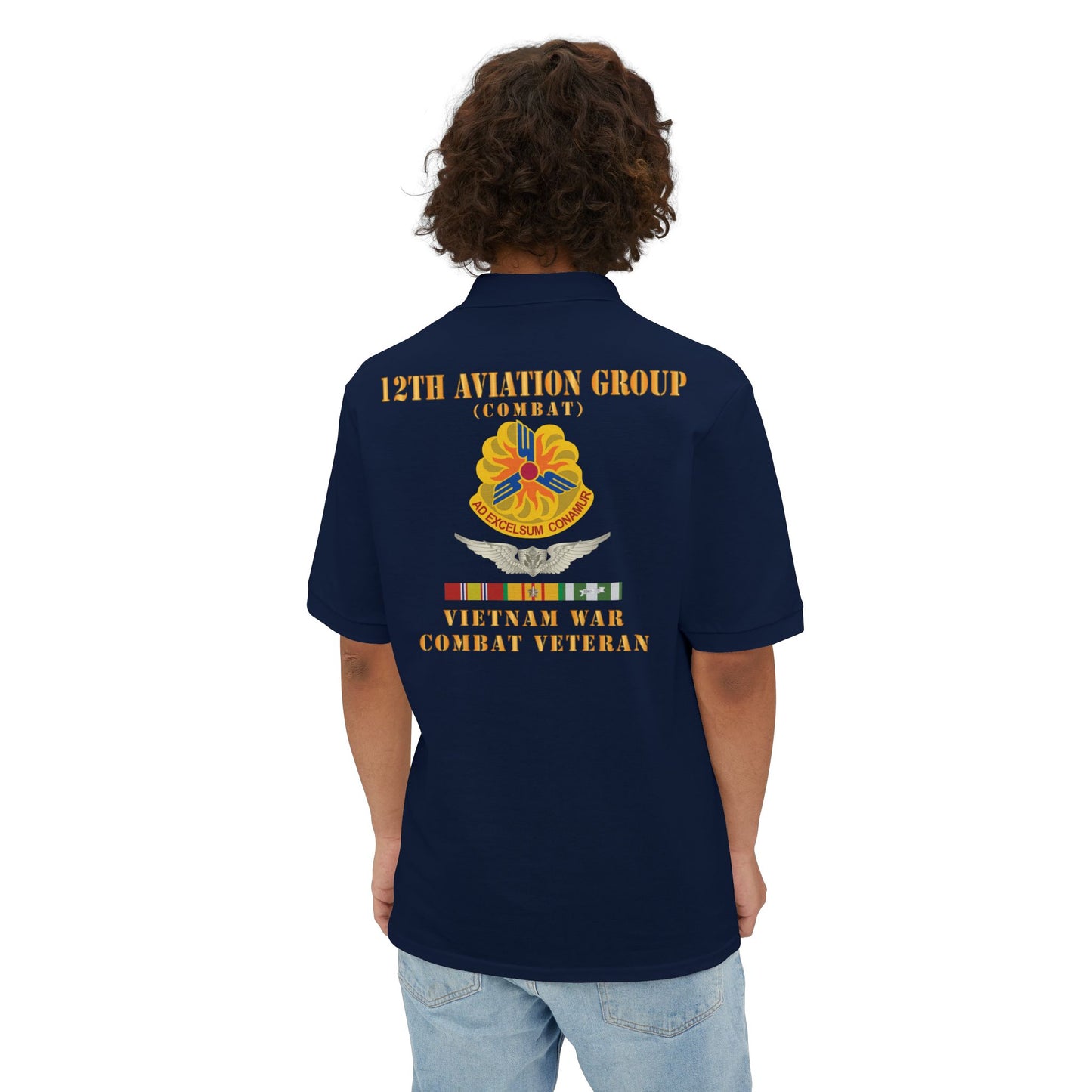 Men's Casual Piqué Polo - Army - 12th  AVN Group, Combat -  DUI - Aircrew, Vietnam War - Veteran VN SVC X 300