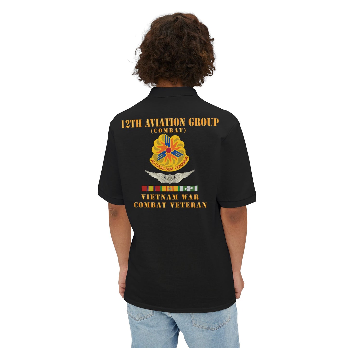 Men's Casual Piqué Polo - Army - 12th  AVN Group, Combat -  DUI - Aircrew, Vietnam War - Veteran VN SVC X 300