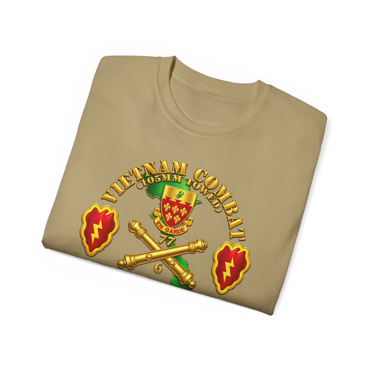 Unisex Ultra Cotton Tee - Army - Vietnam Combat Veteran w 6th Bn 77th Artillery DUI -25th Infantry Div - 3D - Transparent