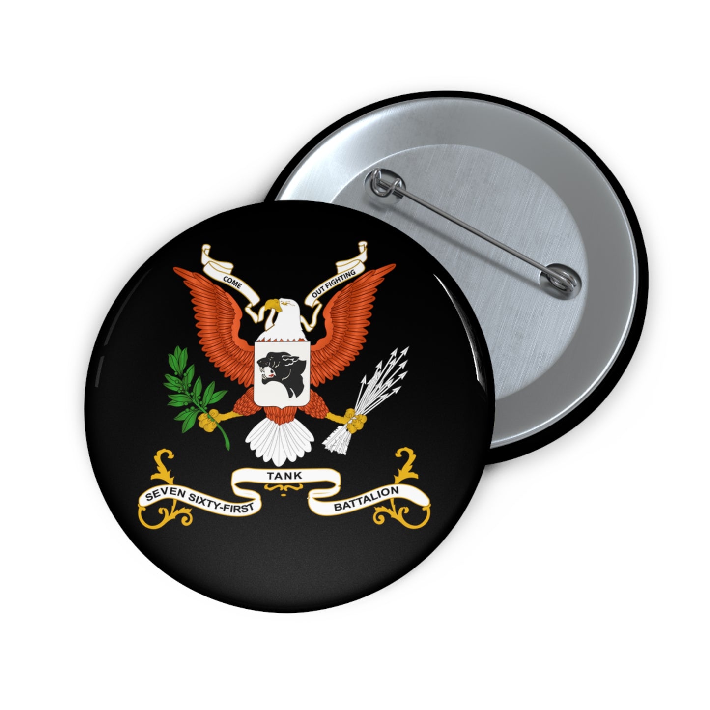Custom Pin Button – Army - Regimental Colors - 761st Tank Battalion - Come Out Fighting