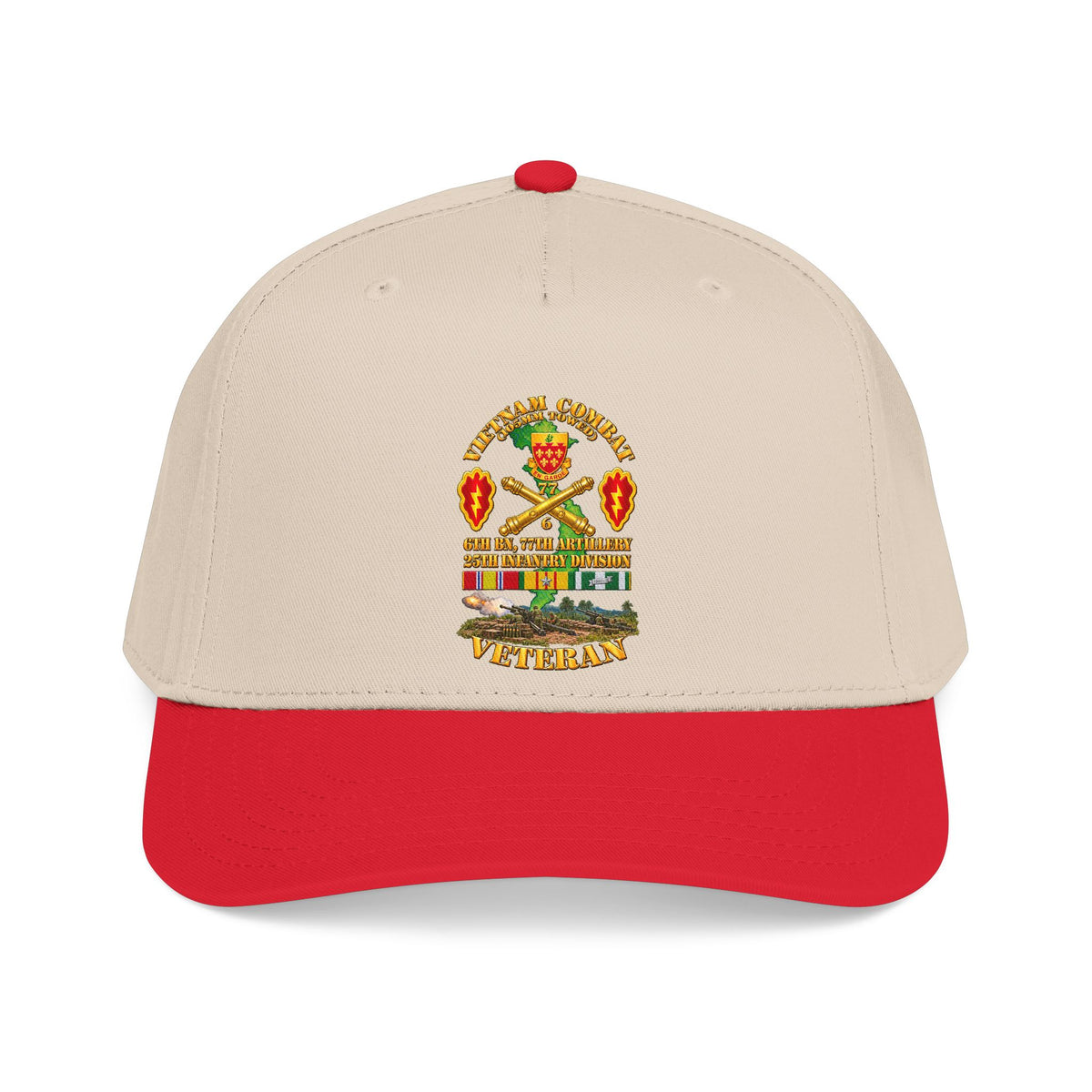 Mid Profile Baseball Cap - Army - Vietnam Combat Veteran w 6th Bn 77th Artillery DUI -25th Infantry Div w Fire Mission Scene - 3D - Transparent