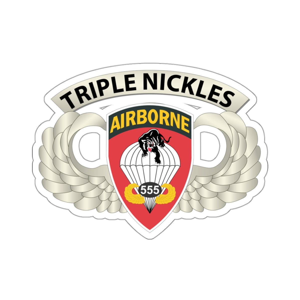 Kiss-Cut Stickers - Army - Airborne Badge - 555th Parachute Infantry Bn - SSI w Triple NicklesTab X 300