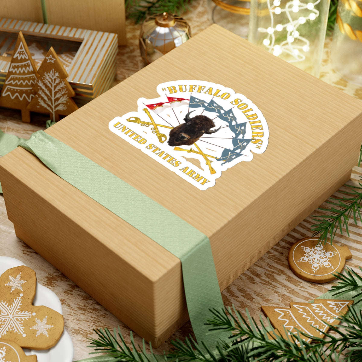 Kiss-Cut Stickers - Army - Buffalo Soldiers - Infantry - Cavalry Guidons w Buffalo Head - US Army X 300