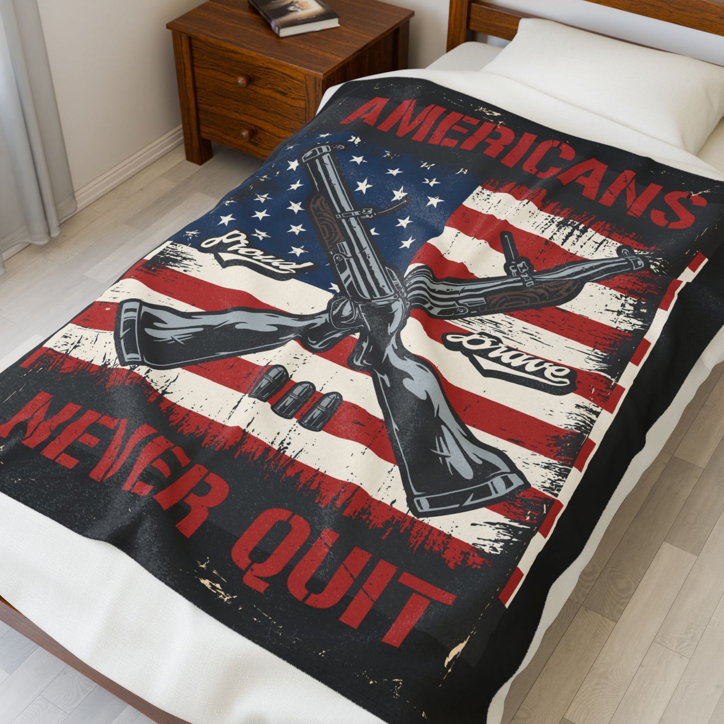 Velveteen Plush Blanket - Americans Never Quit