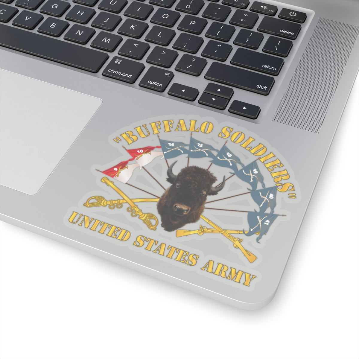 Kiss-Cut Stickers - Army - Buffalo Soldiers - Infantry - Cavalry Guidons w Buffalo Head - US Army X 300