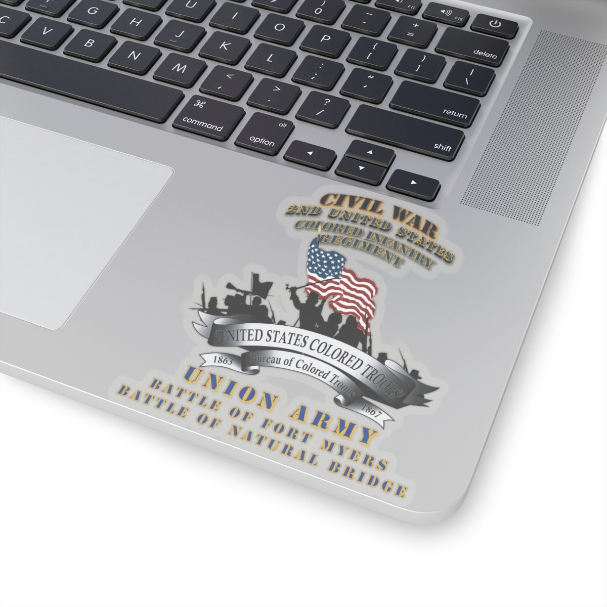 Kiss-Cut Stickers - Civil War - 2nd United States Colored Infantry Regiment with USCT Bureau Banner - USA - Battle X 300