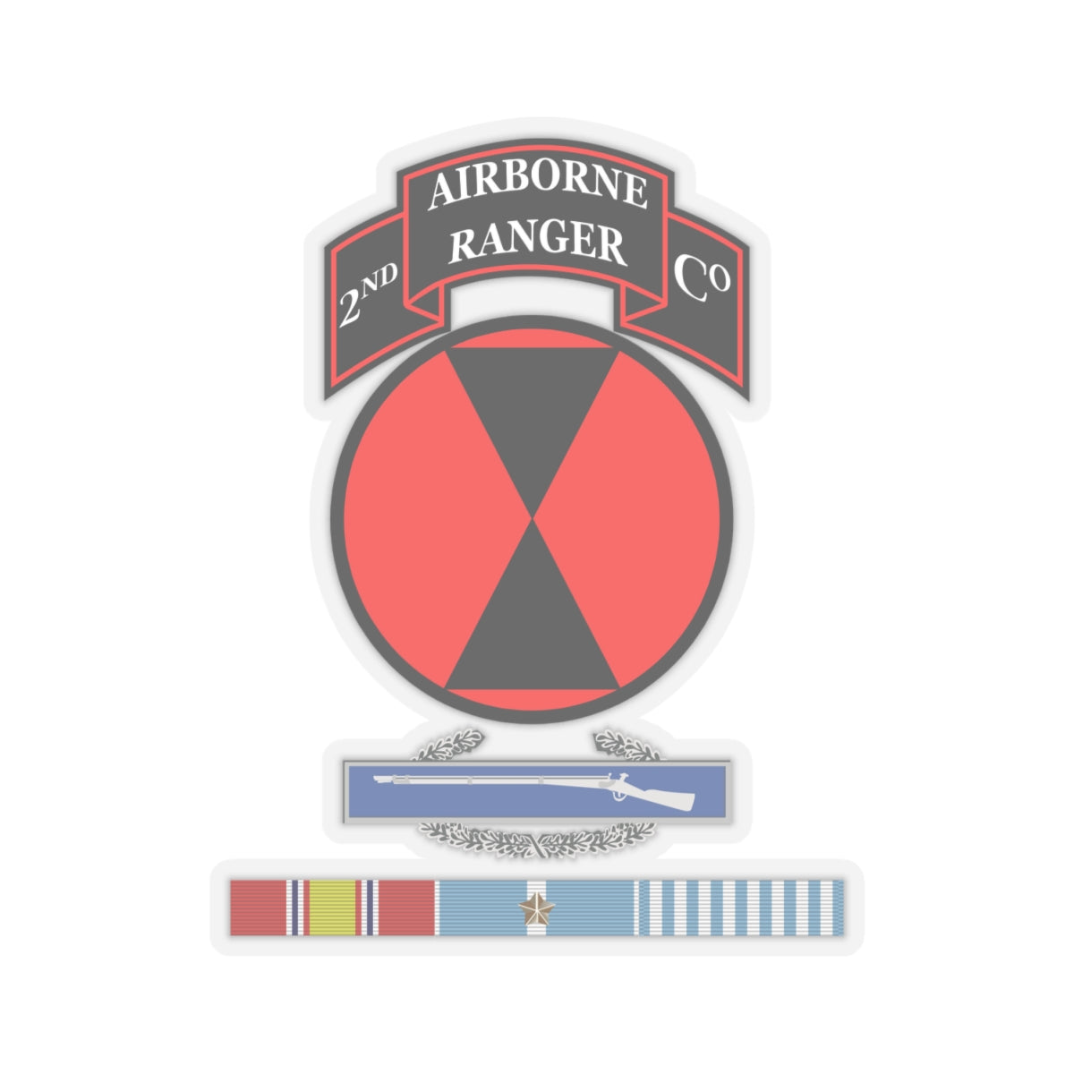 Kiss-Cut Stickers - 2nd Ranger Infantry Co - 7th ID SSI w CIB Korea Svc X 300