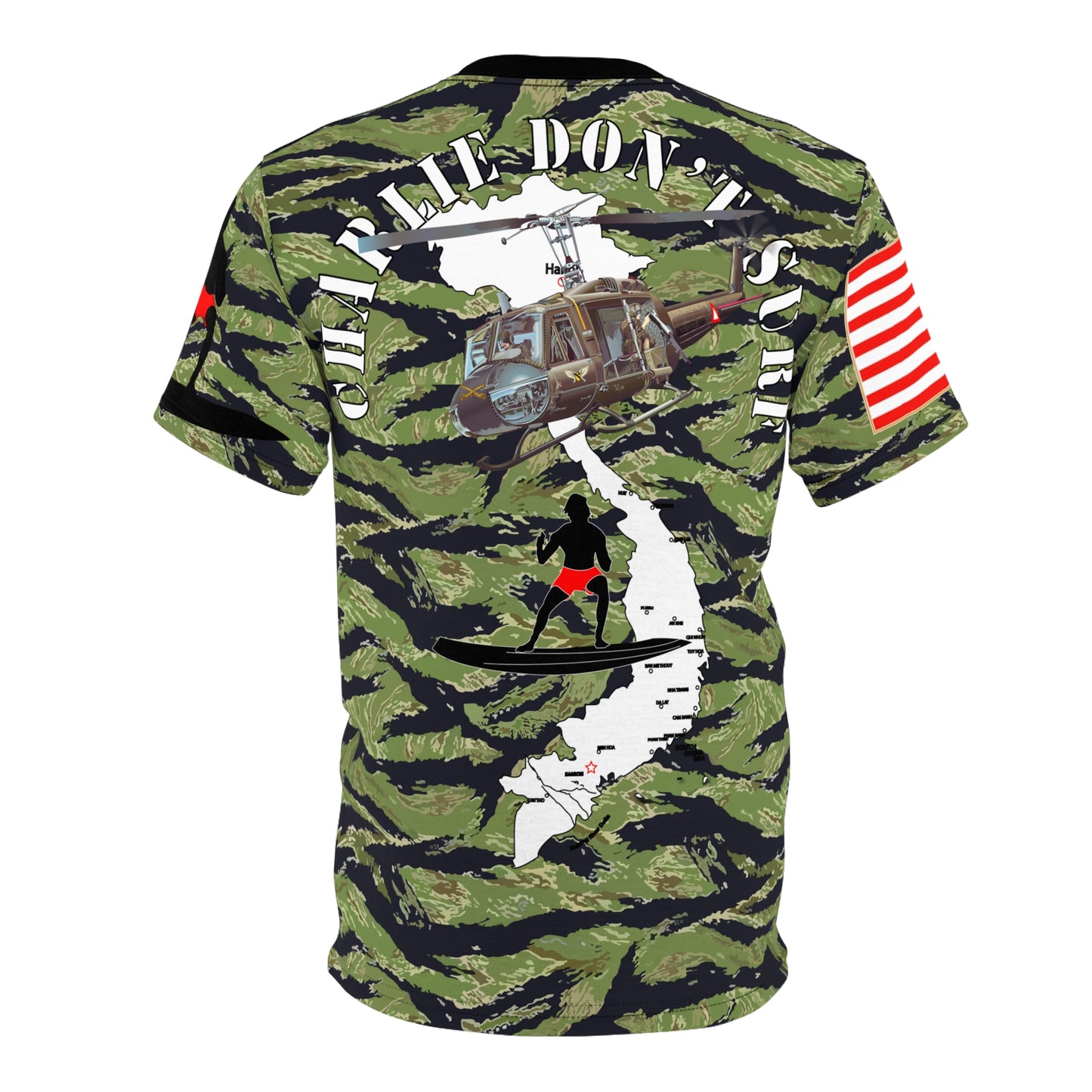 AOP - Army - Tiger Stripe Camo - Charlie Don't Surf! Back w Surfer