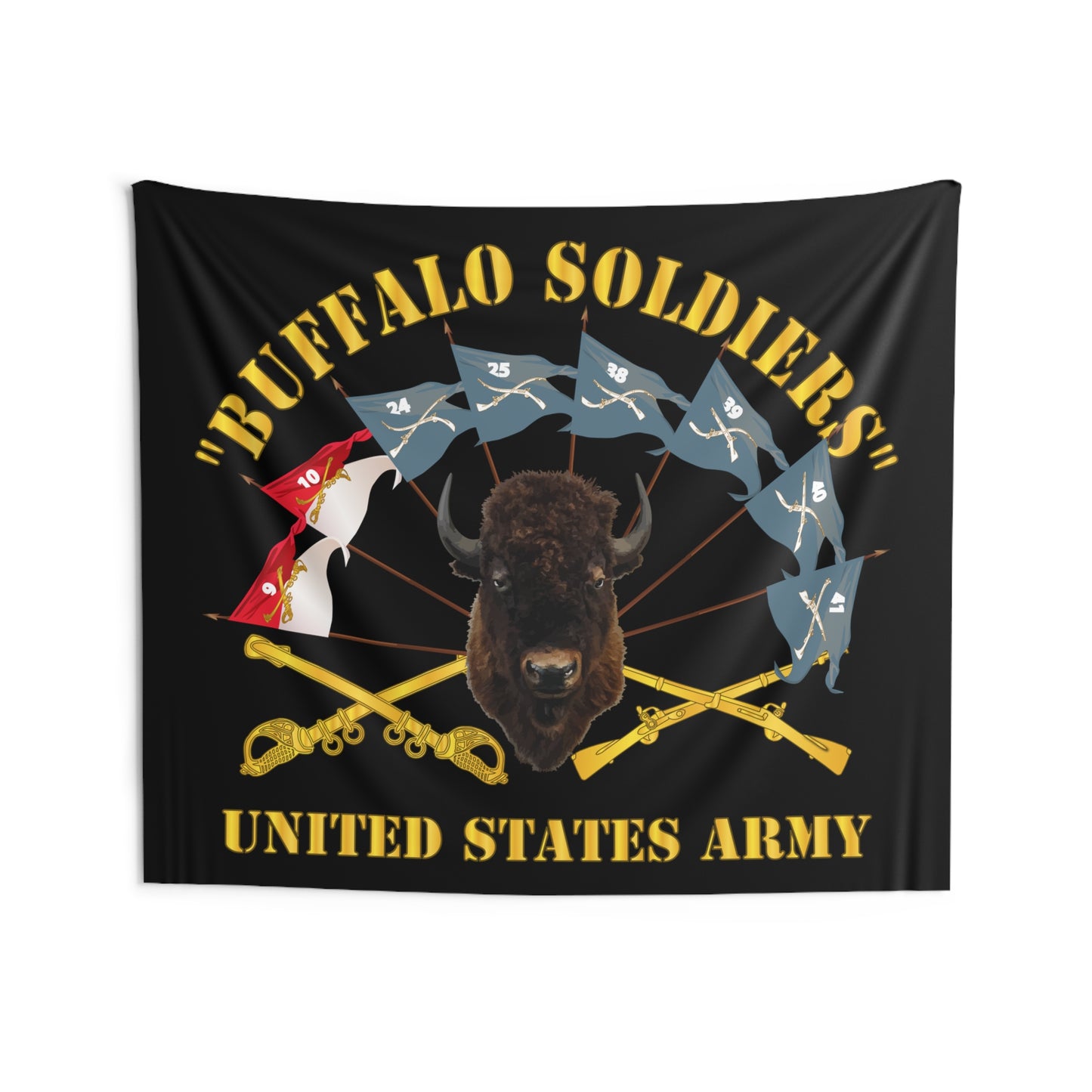 Indoor Wall Tapestries - Army - Buffalo Soldiers - Infantry - Cavalry Guidons w Buffalo Head - US Army X 300