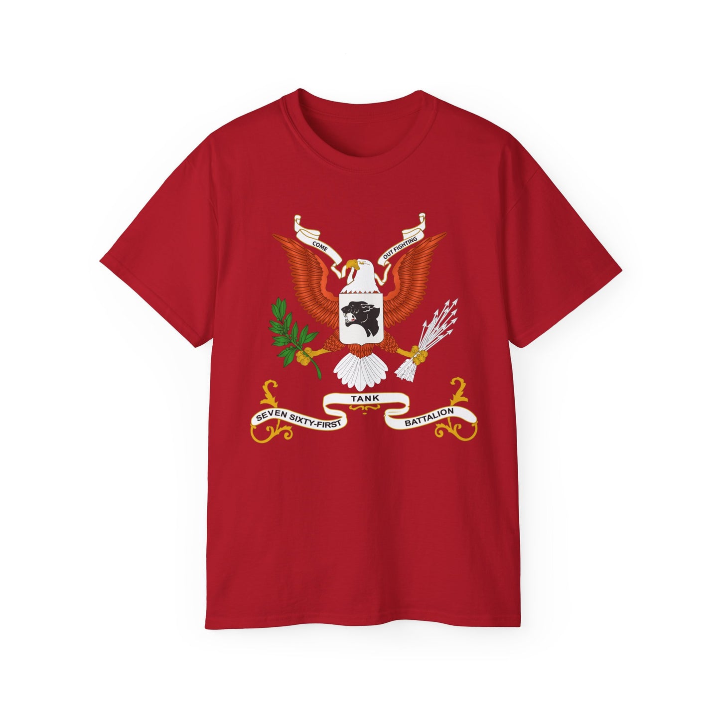 Unisex Ultra Cotton Tee - Army - Regimental Colors - 761st Tank Batalion - Come Out Fighting