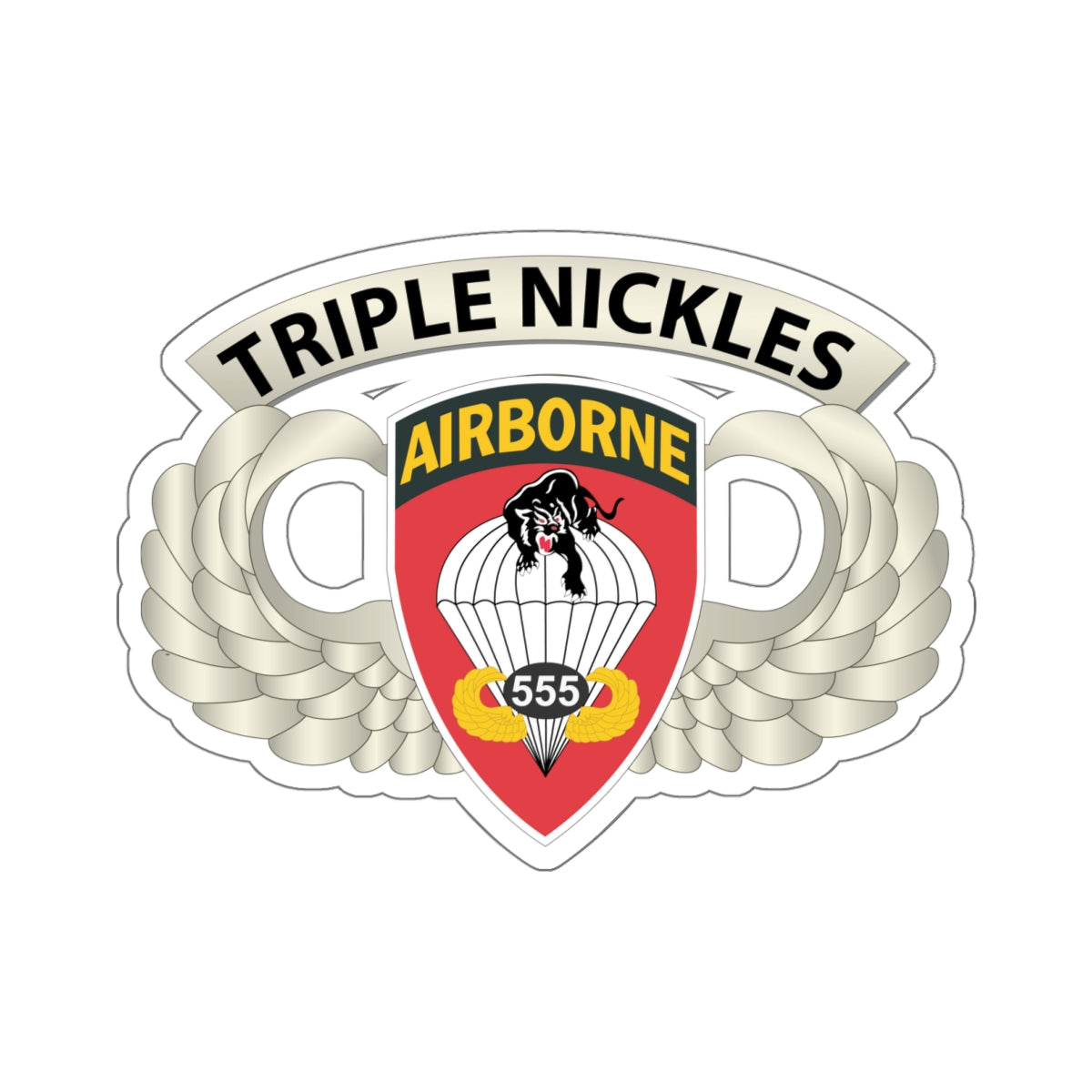 Kiss-Cut Stickers - Army - Airborne Badge - 555th Parachute Infantry Bn - SSI w Triple NicklesTab X 300