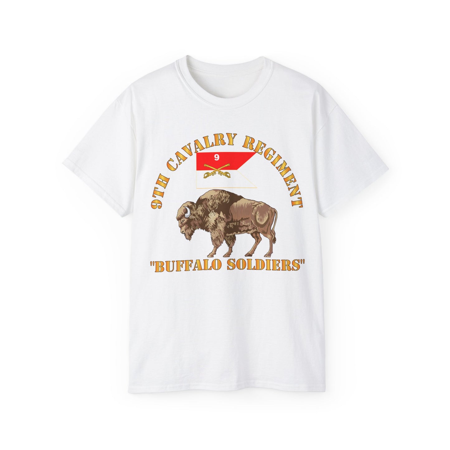 Unisex Ultra Cotton Tee - 9th Cavalry Regiment - Buffalo Soldiers w 9th Cav Guidon
