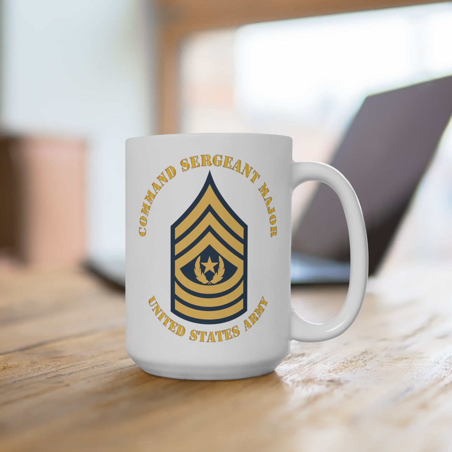 White Mug 15oz - Army - EM - CSM - Command Sergeant Major - Blue - Sm txt V1