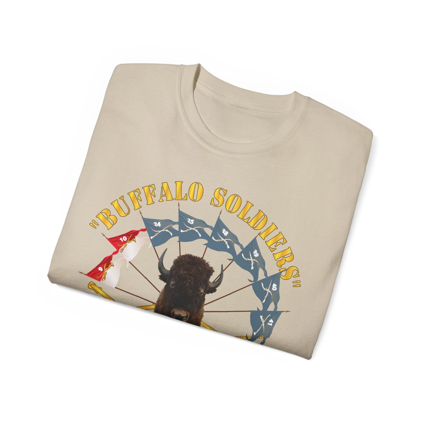 Unisex Ultra Cotton Tee - Buffalo Soldiers - Infantry - Cavalry Guidons w Buffalo Head - US Army X 300