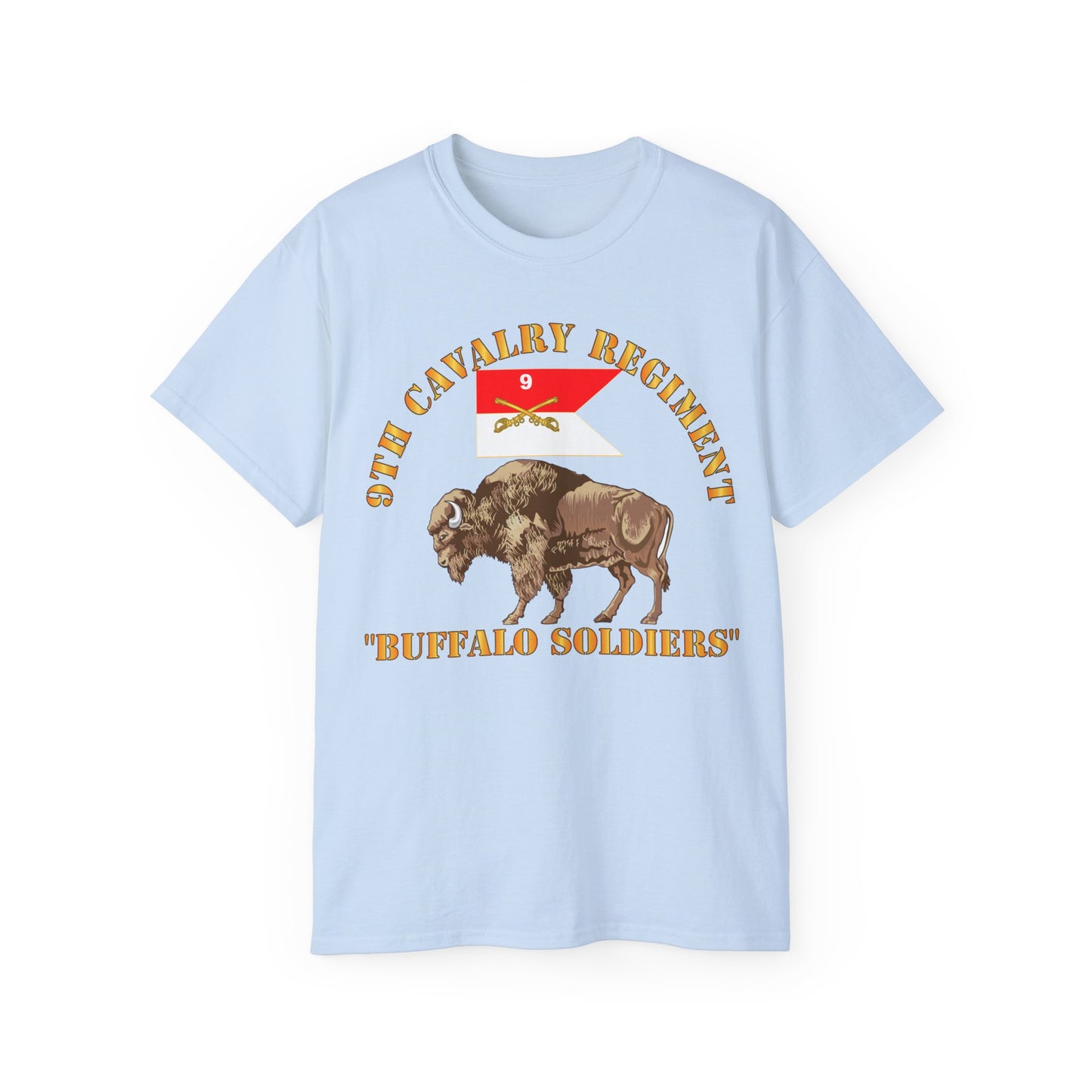Unisex Ultra Cotton Tee - 9th Cavalry Regiment - Buffalo Soldiers w 9th Cav Guidon