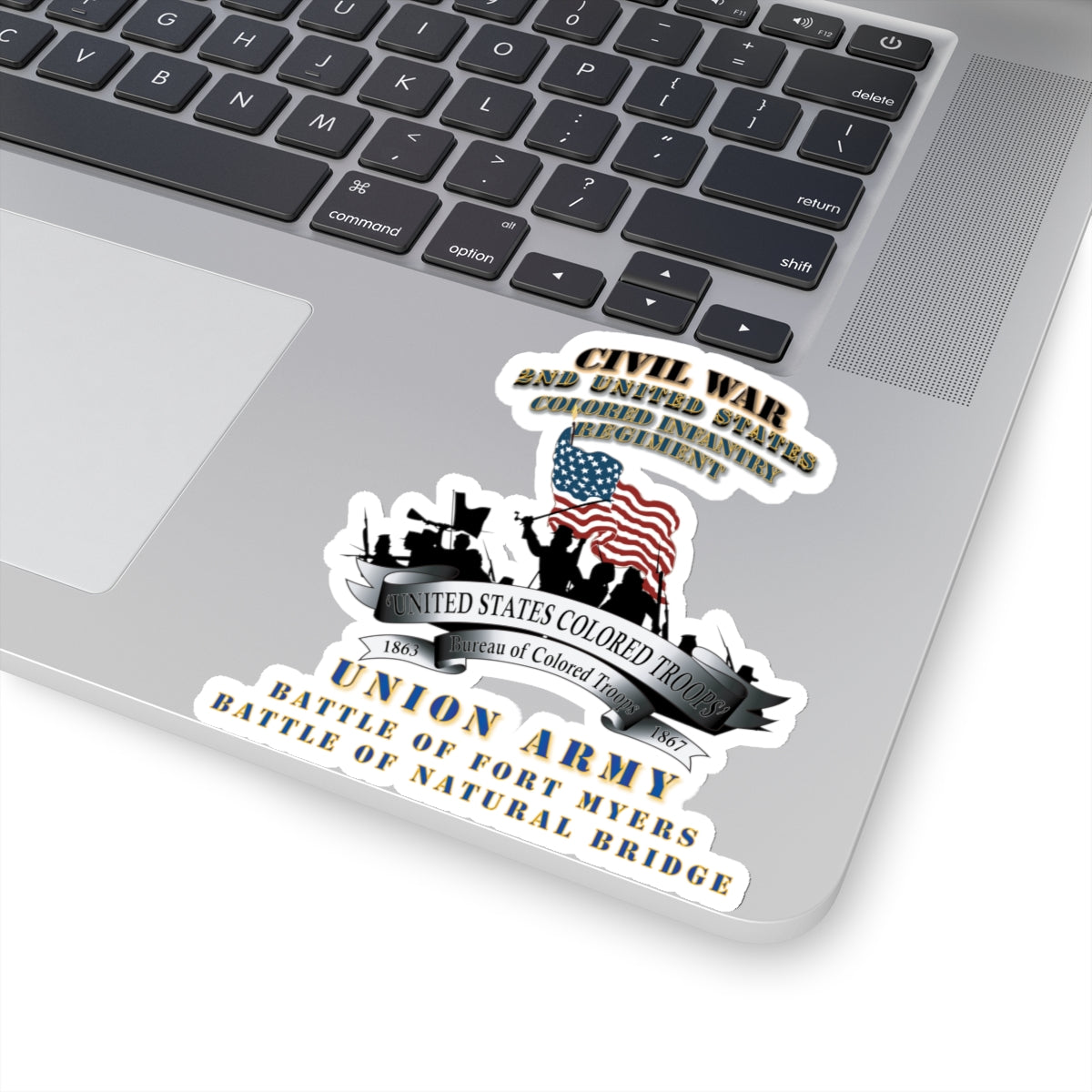 Kiss-Cut Stickers - Civil War - 2nd United States Colored Infantry Regiment with USCT Bureau Banner - USA - Battle X 300