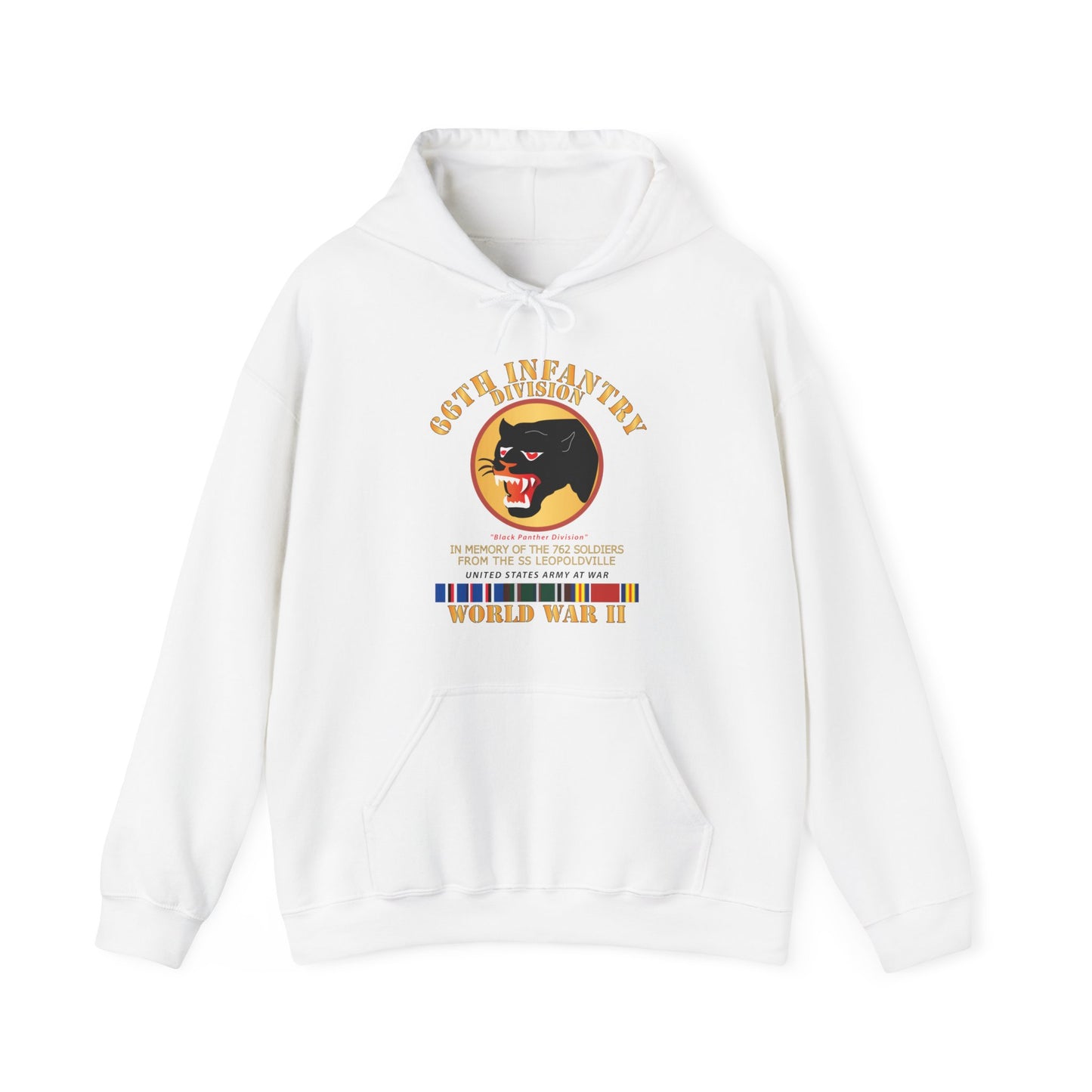 Unisex Heavy Blend™ Hooded Sweatshirt - 66th Infantry Div - Black Panther Div - WWII w SS Leopoldville w Eu Svc