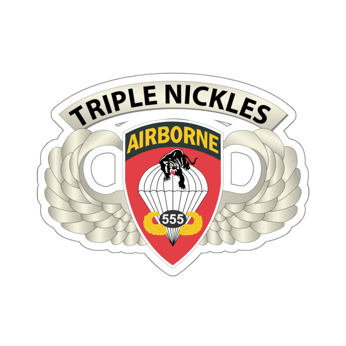 Kiss-Cut Stickers - Army - Airborne Badge - 555th Parachute Infantry Bn - SSI w Triple NicklesTab X 300