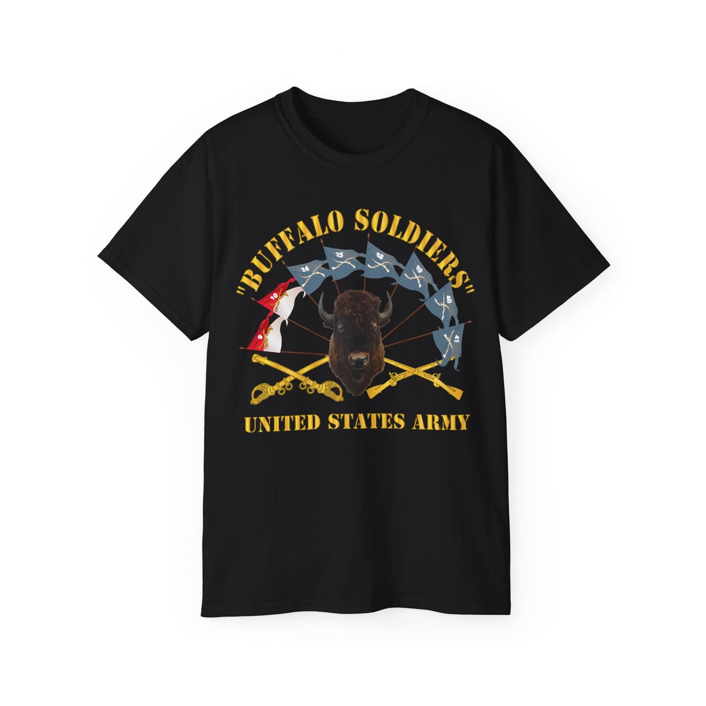 Unisex Ultra Cotton Tee - Buffalo Soldiers - Infantry - Cavalry Guidons w Buffalo Head - US Army X 300