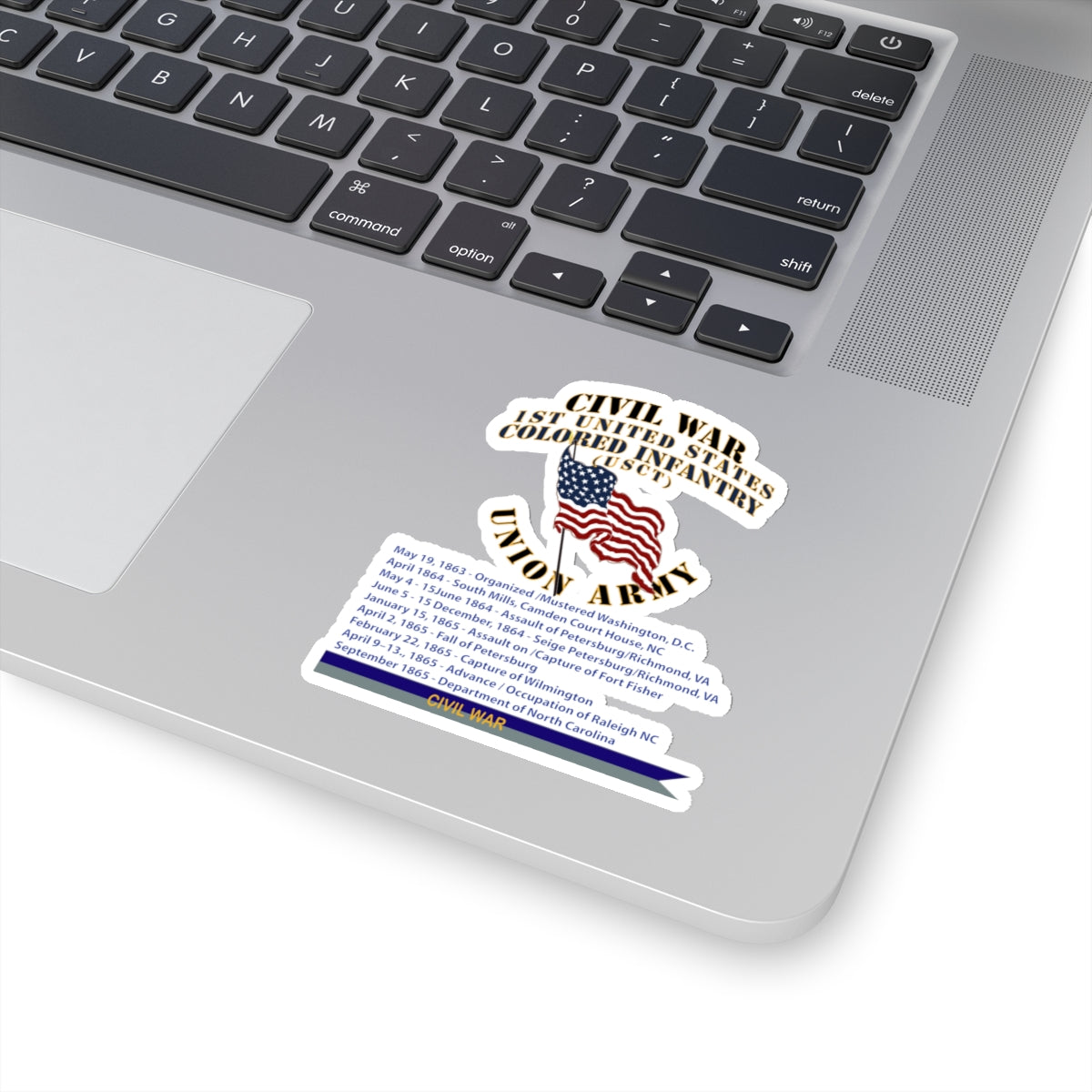 Kiss-Cut Stickers - Civil War - 1st United States Colored Infantry (USCT) - USA w Streamer Civil War X 300