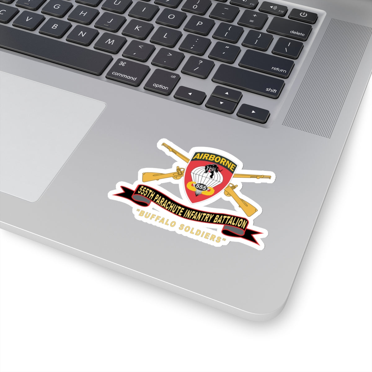 Kiss-Cut Stickers - Army - 555th Parachute Infantry Battalion - SSI - Black - Red Buffalo Soldiers w Br - Ribbon X 300